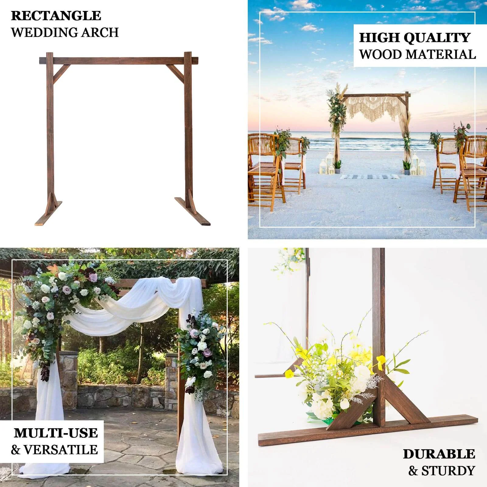 Efavormart 7FT Rustic Square Wedding Arch Wooden Backdrop Stand, Wedding Ceremony Arch - Brown - Image 6