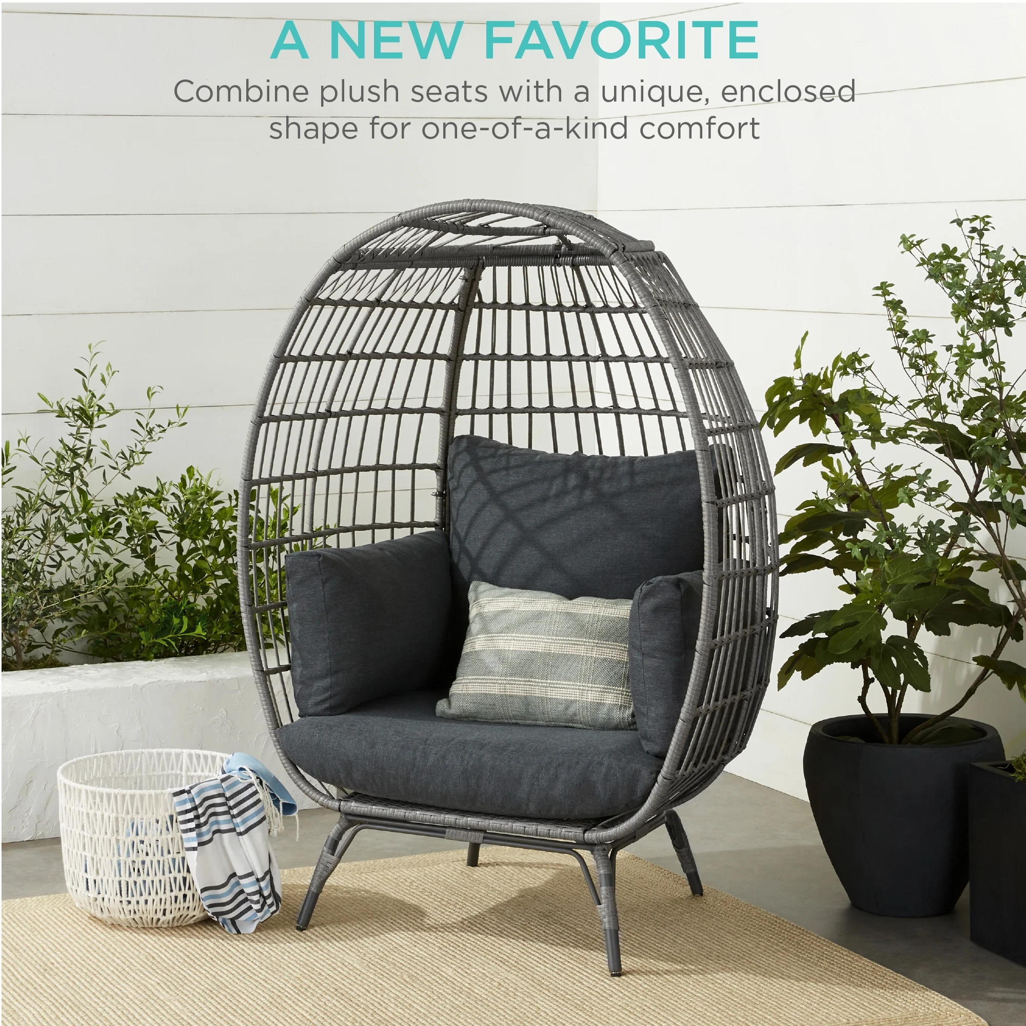 Best Choice Products Wicker Egg Chair Oversized Indoor Outdoor Patio Lounger w/ Steel Frame, 440lb Capacity - Black - Image 43