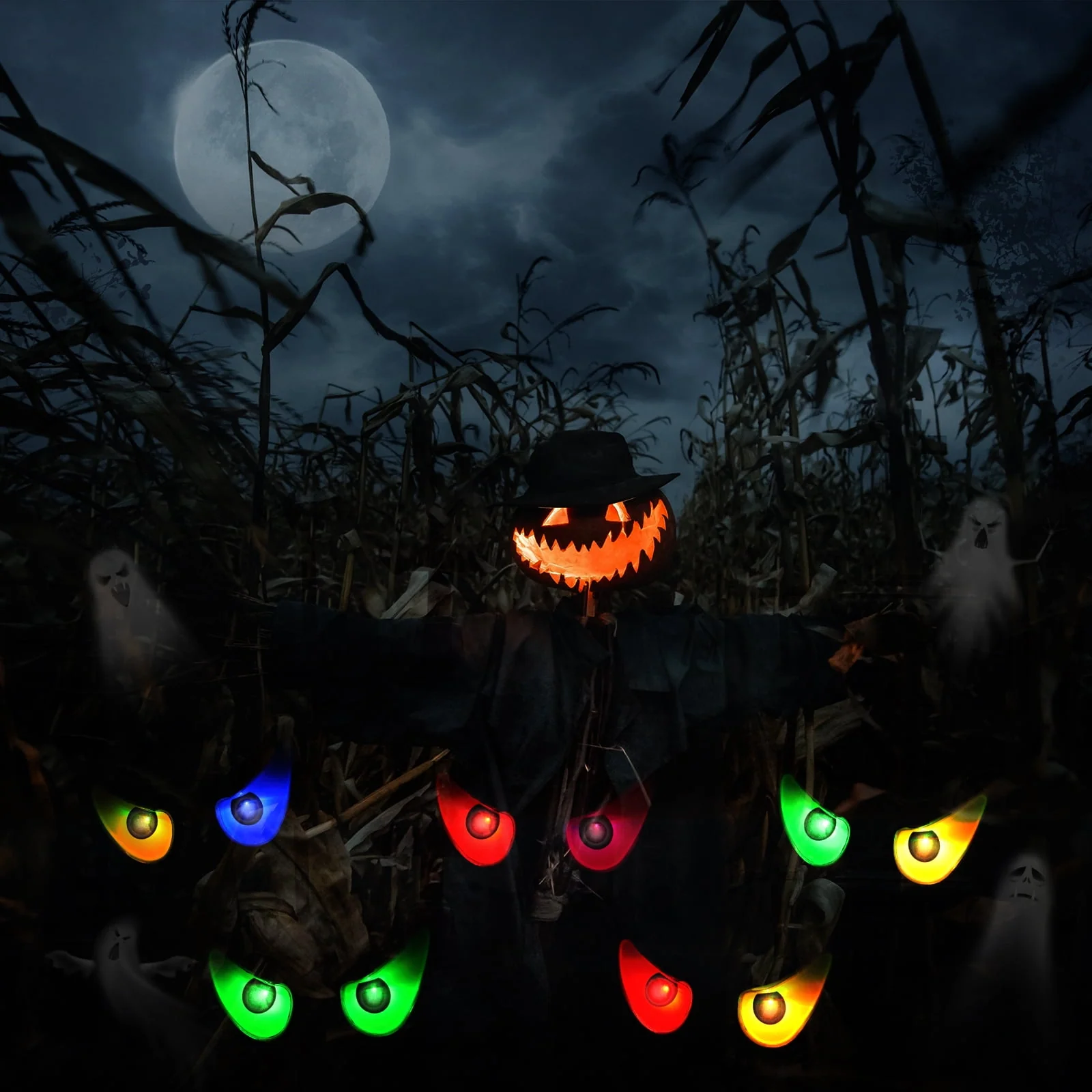 Toodour Halloween Ghost Eyes Lights, 10 LED Battery Halloween Lights with RGB Flashing Eyes, Waterproof Spooky Eyeball Halloween String Lights for Graveyard Indoor Outdoor Decorations - Image 4 Toodour Halloween Ghost Eyes Lights, 10 LED Battery Halloween Lights with RGB Flashing Eyes, Waterproof Spooky Eyeball Halloween String Lights for Graveyard Indoor Outdoor Decorations - Image 4