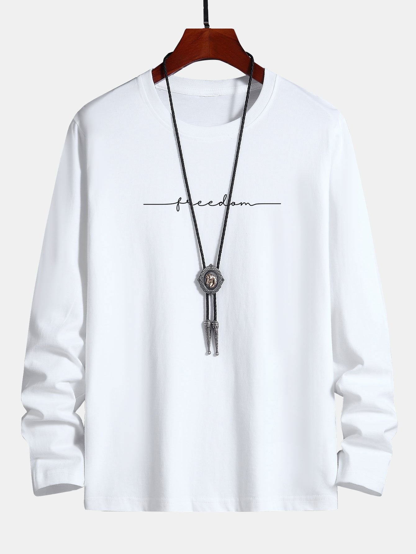 Long Sleeve Freedom Print Cotton T-Shirt