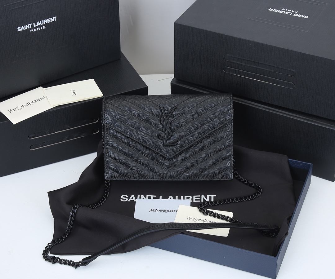 Replica Ysl Envelope Chain Wallet In Grain De Poudre Embossed Leather 1888
