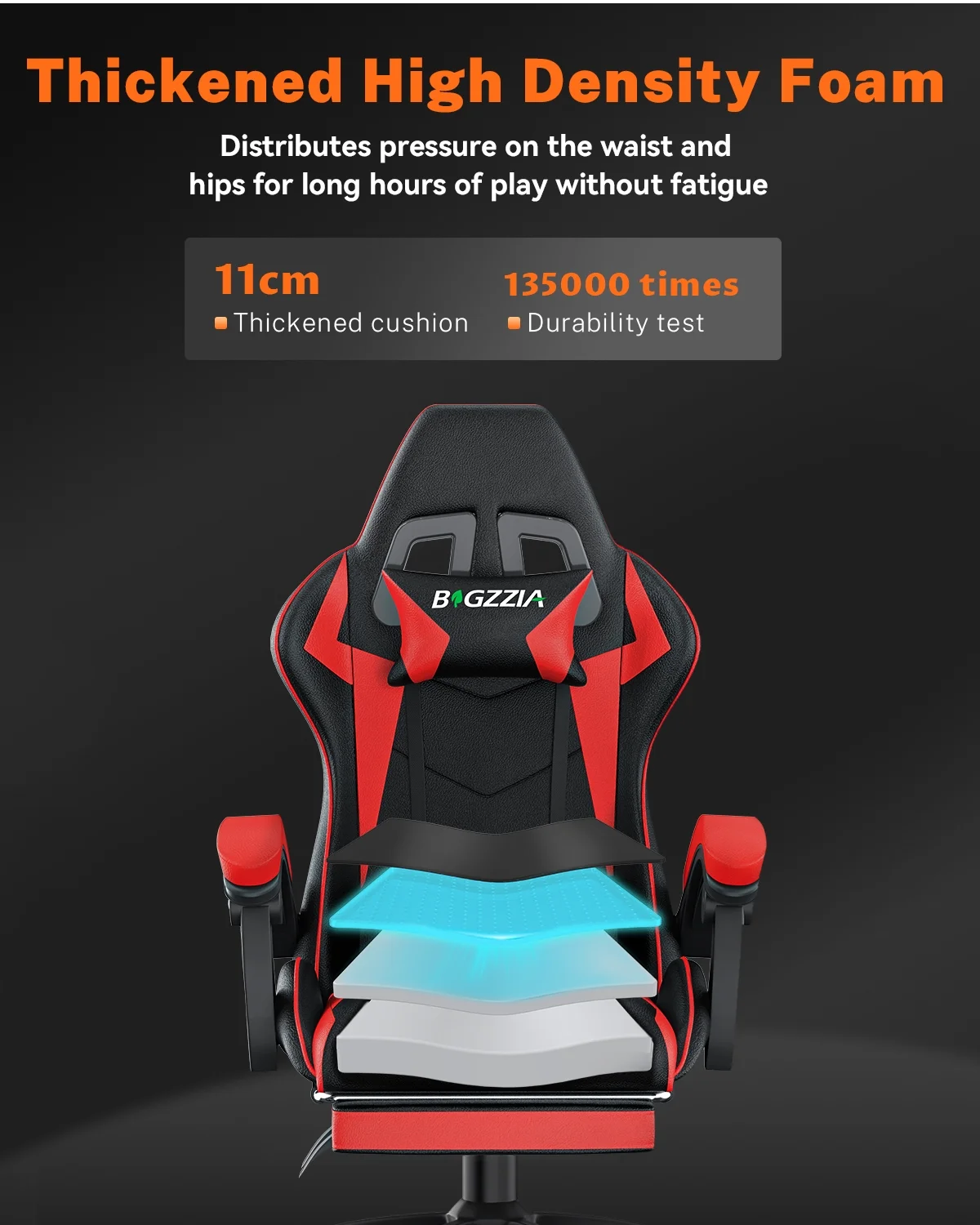 Bigzzia Gaming Chair with Footrest, Gaming Chair for Adult with Headrest and Lumbar Support,Red - Image 4