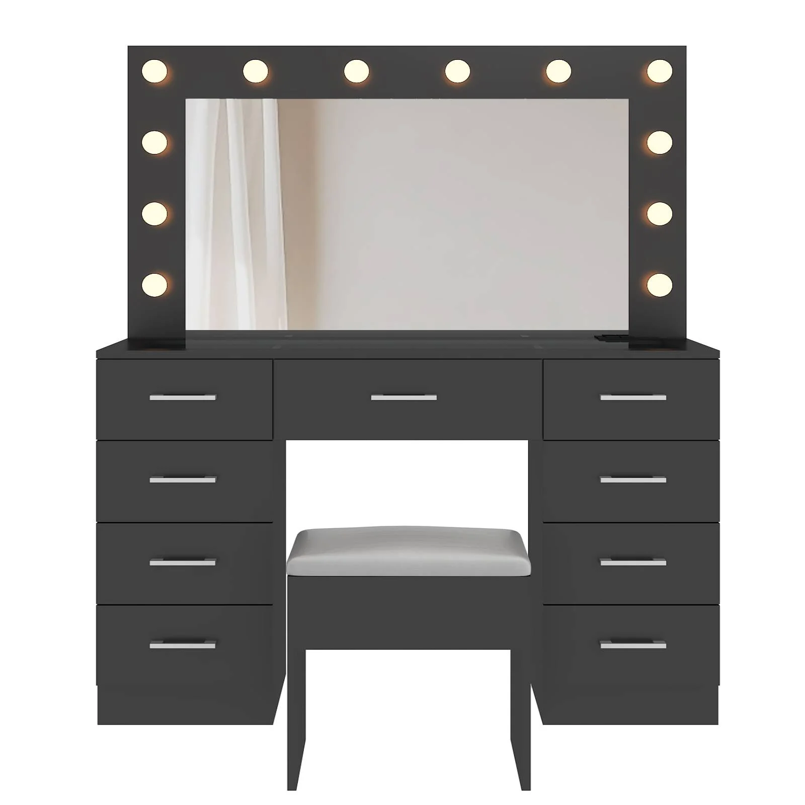 Ktaxon Large Makeup Vanity, Vanity Table Set w/ Visible Glass Top w/ Charging Station, White - Image 57