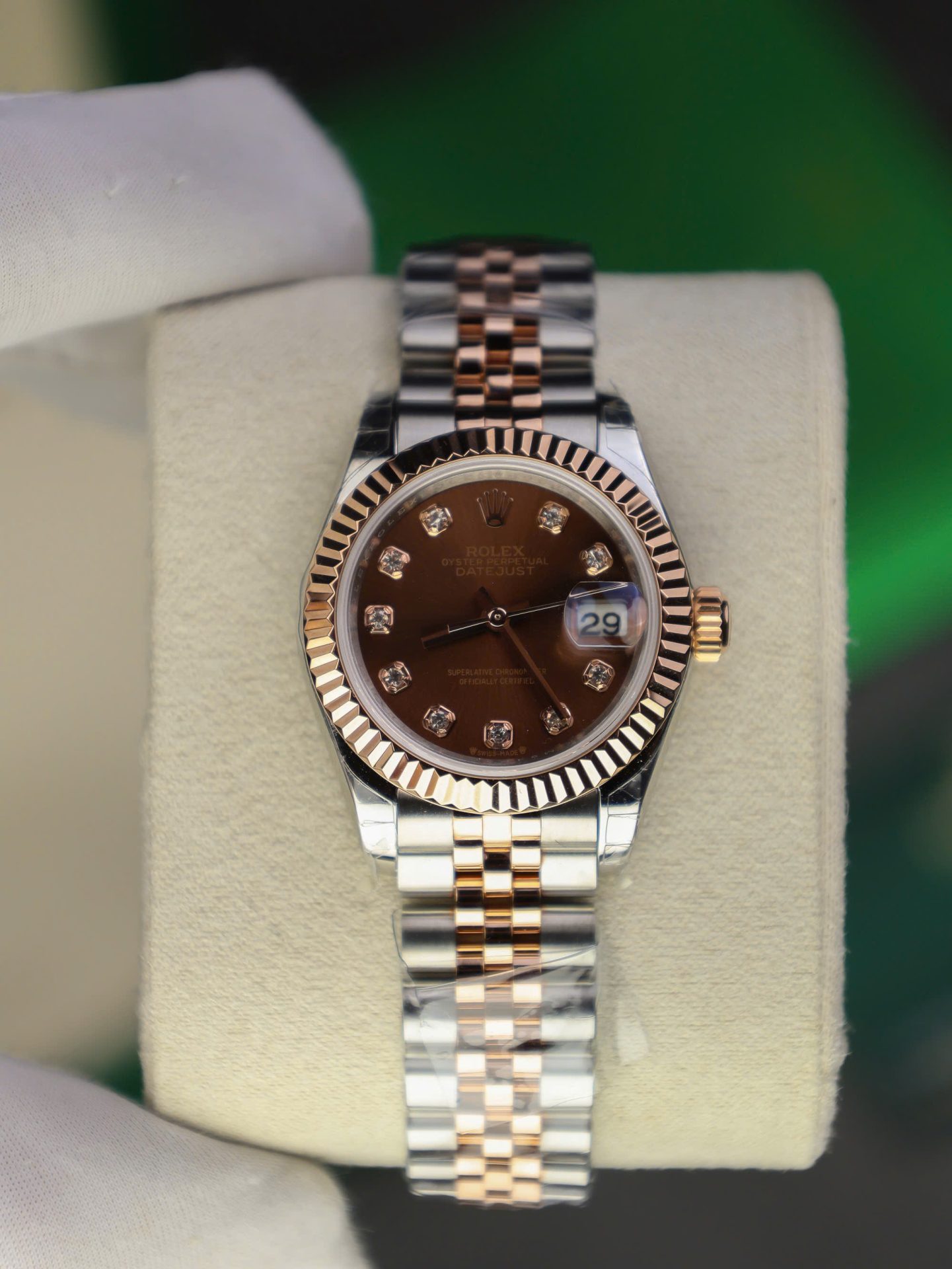 Rolex DateJust Lady Replica Watch Custom Gold Wrapped Chocolate Dial GM Factory 28mm - Elite Watch Atelier