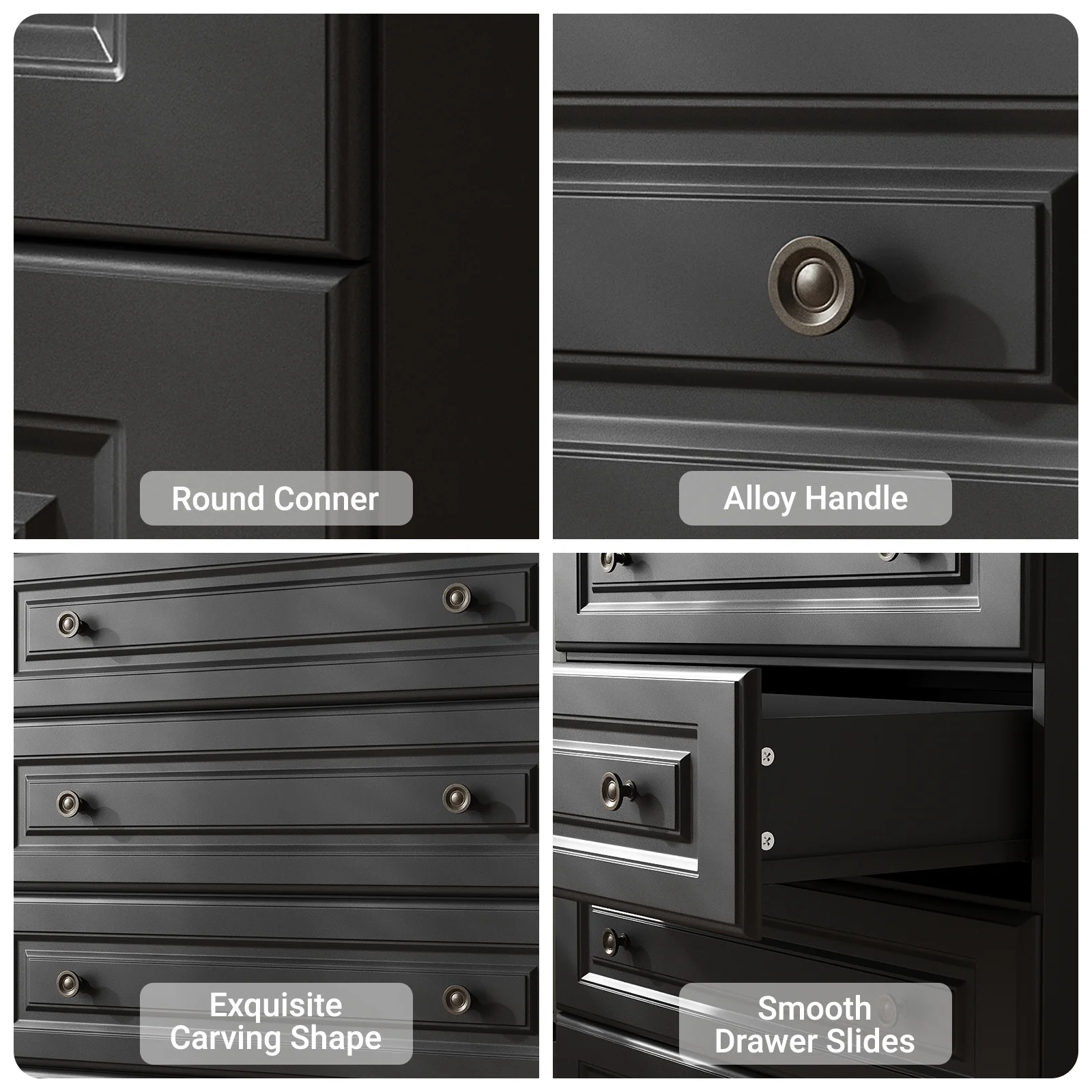 IDEALSOUL Dresser, Black Dresser Tall dresser with Large Storage Space, 4 Drawer Dresser for Bedroom, Hallway, Entryway - Image 2