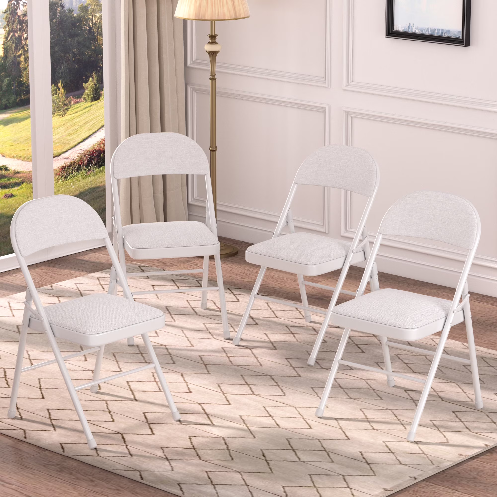 VECELO Set of 4 Folding Chairs, Fabric Dining Chair Set with Padded Cushion and Back, Indoor Outdoor Upholstered Seat with Metal Frame for Home Office Events Wedding Party, Orange - Image 3