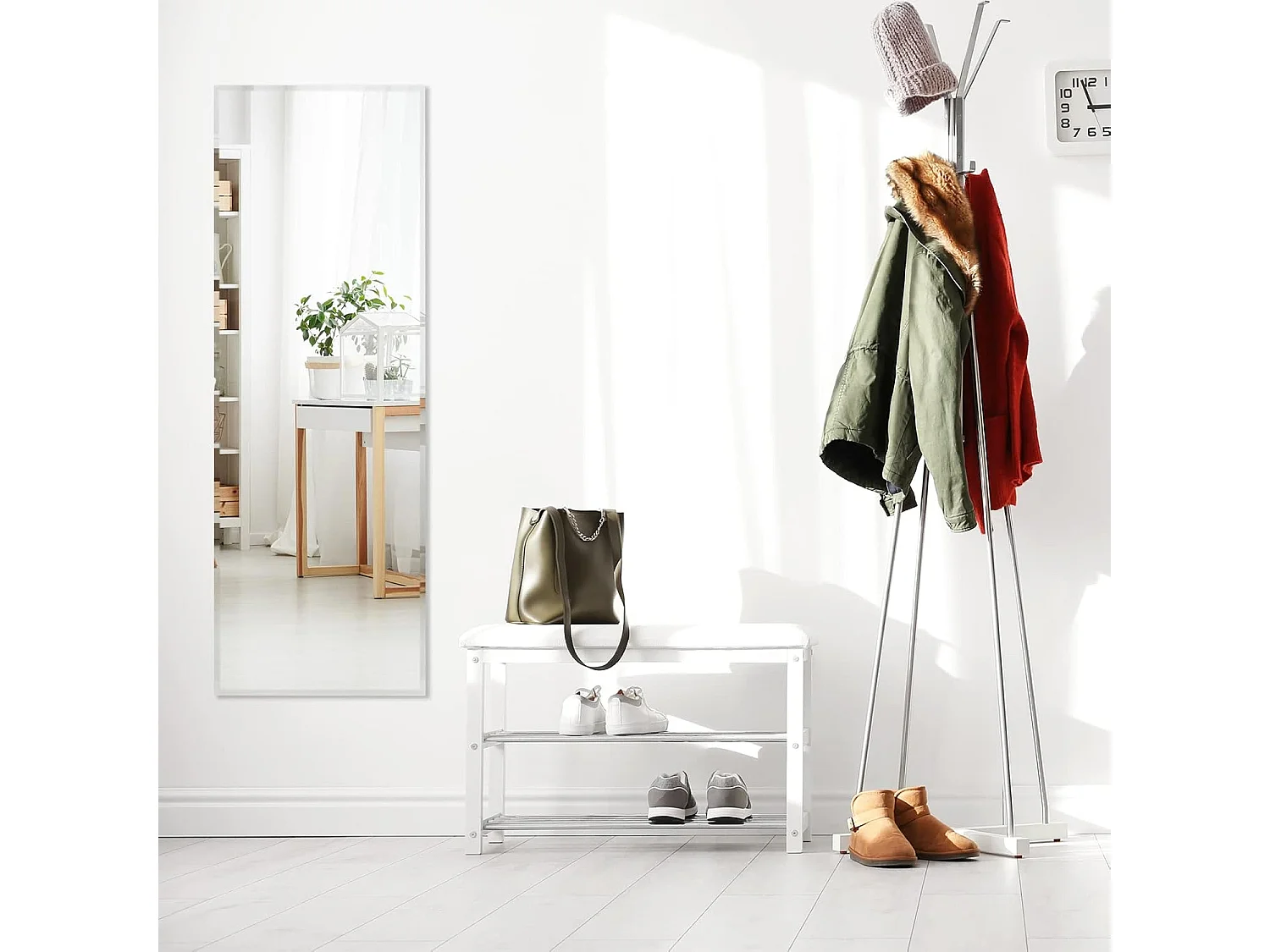 Grand Miroir Mural 110 x 38 cm, Rectangulaire Pleine Longueur avec Bord Biseauté Vertical ou Horizontal