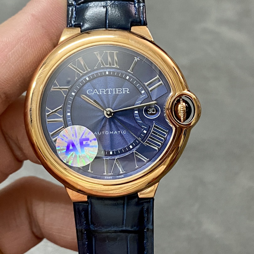 Ballon Bleu De Fake Cartier Watch Rose Gold 42mm Blue Dial Leather Strap WGBB0036 AF(1:1 replica) - Top club