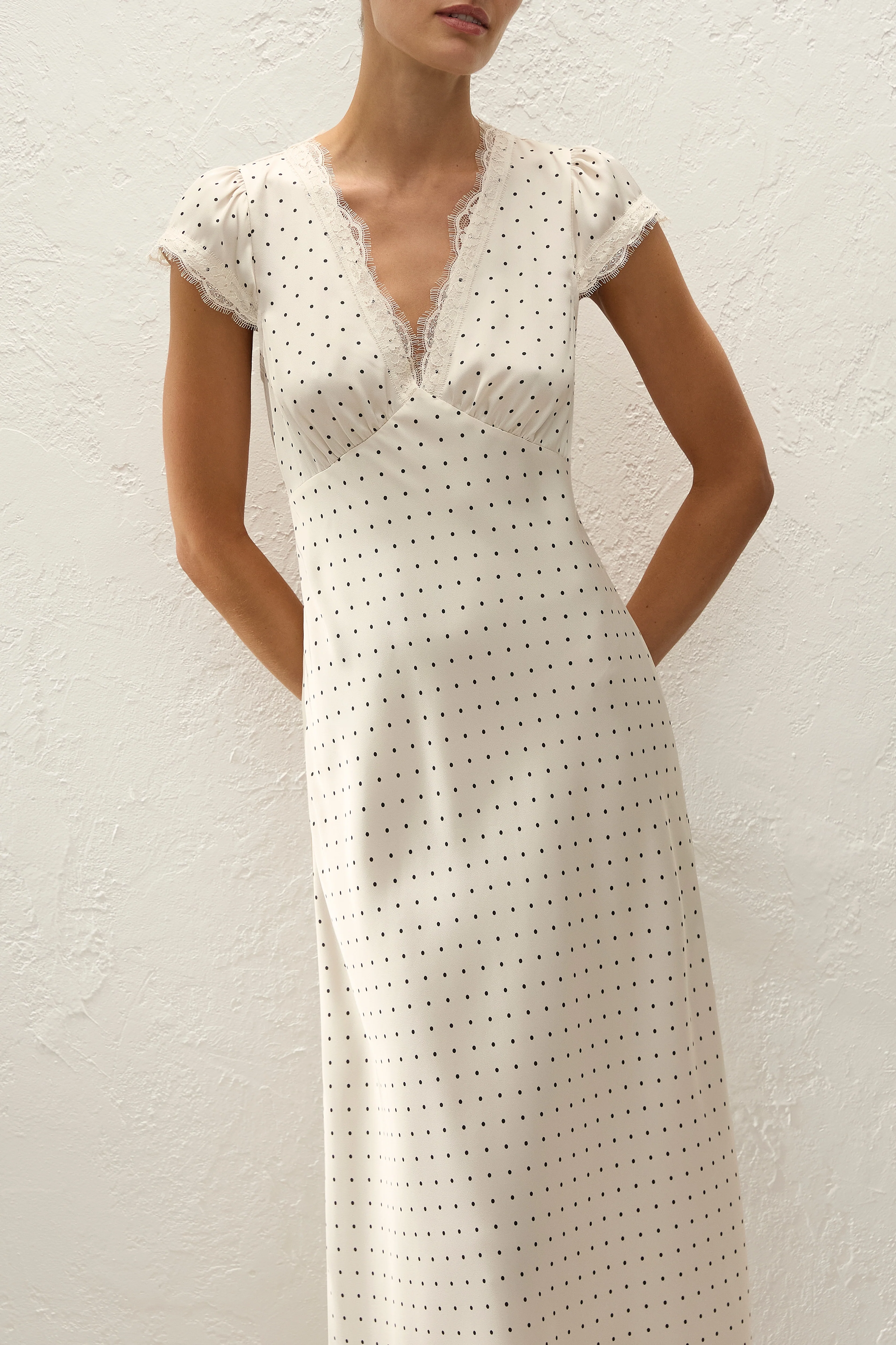 Mina Midi Dress Polka Dot Antique White