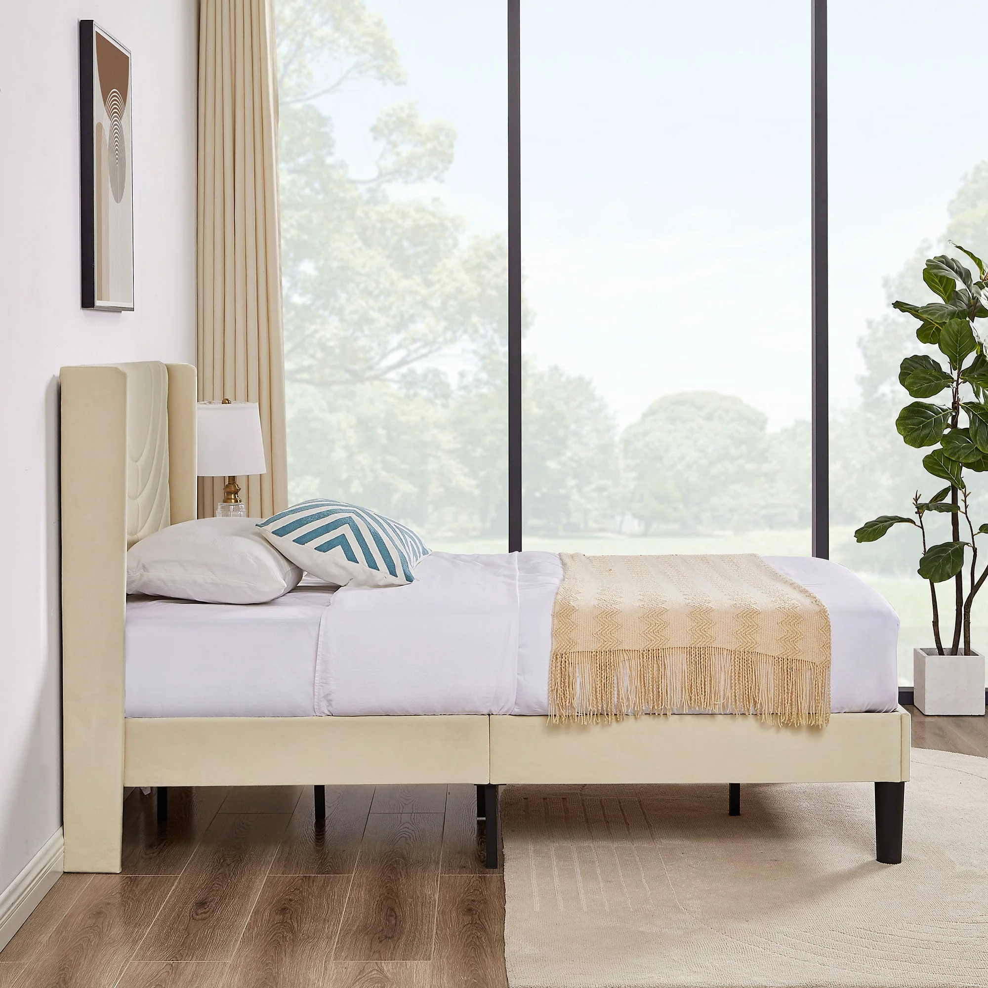 VECELO Set of 2 Twin Bed Frames, Modern Upholstered Platform Bed Frame with Tufted Headboard, No Box Spring Needed, Dark Green - Image 27
