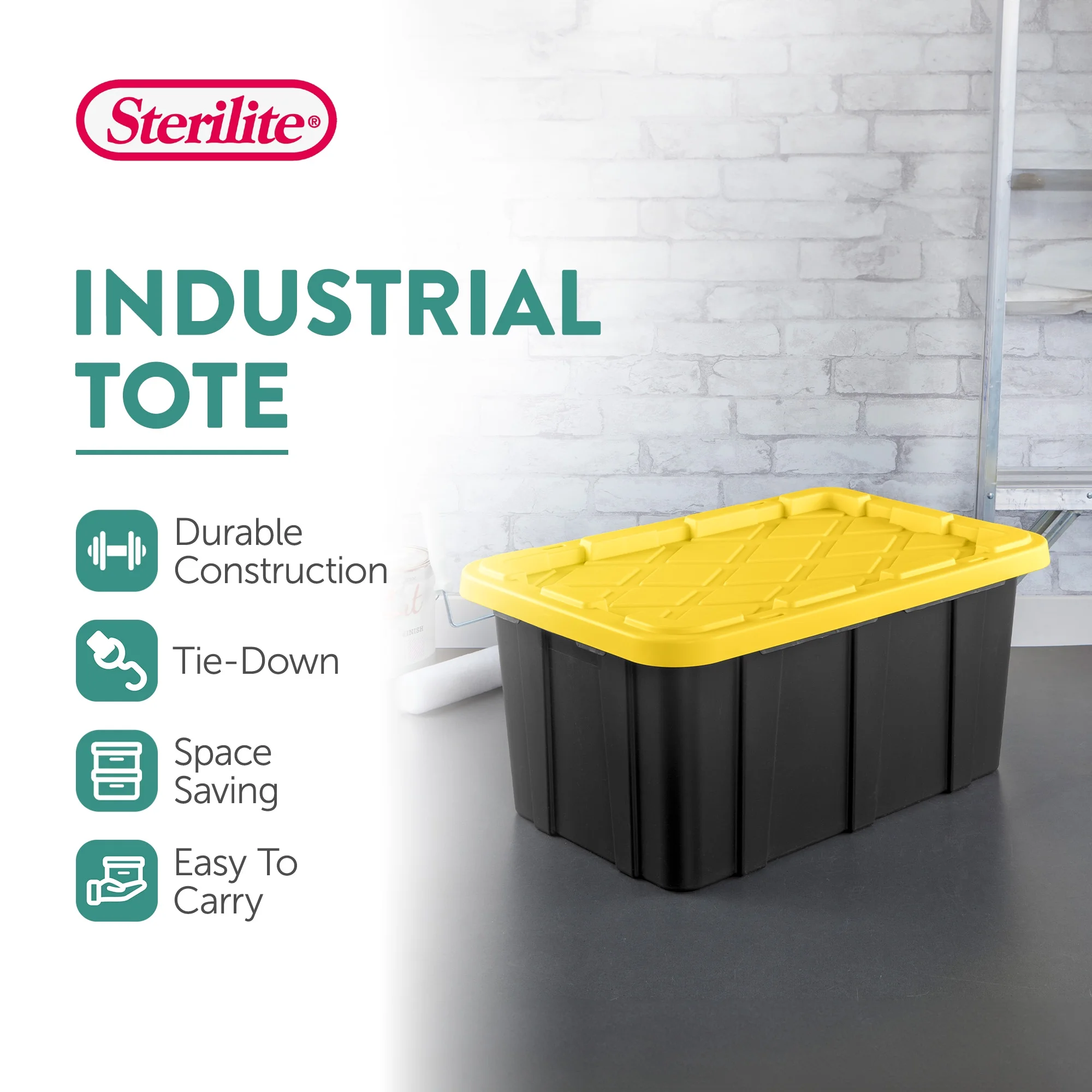 Sterilite 17 Gal Industrial Stackable Storage Tote Lidded Container, 6 Pack - Image 2