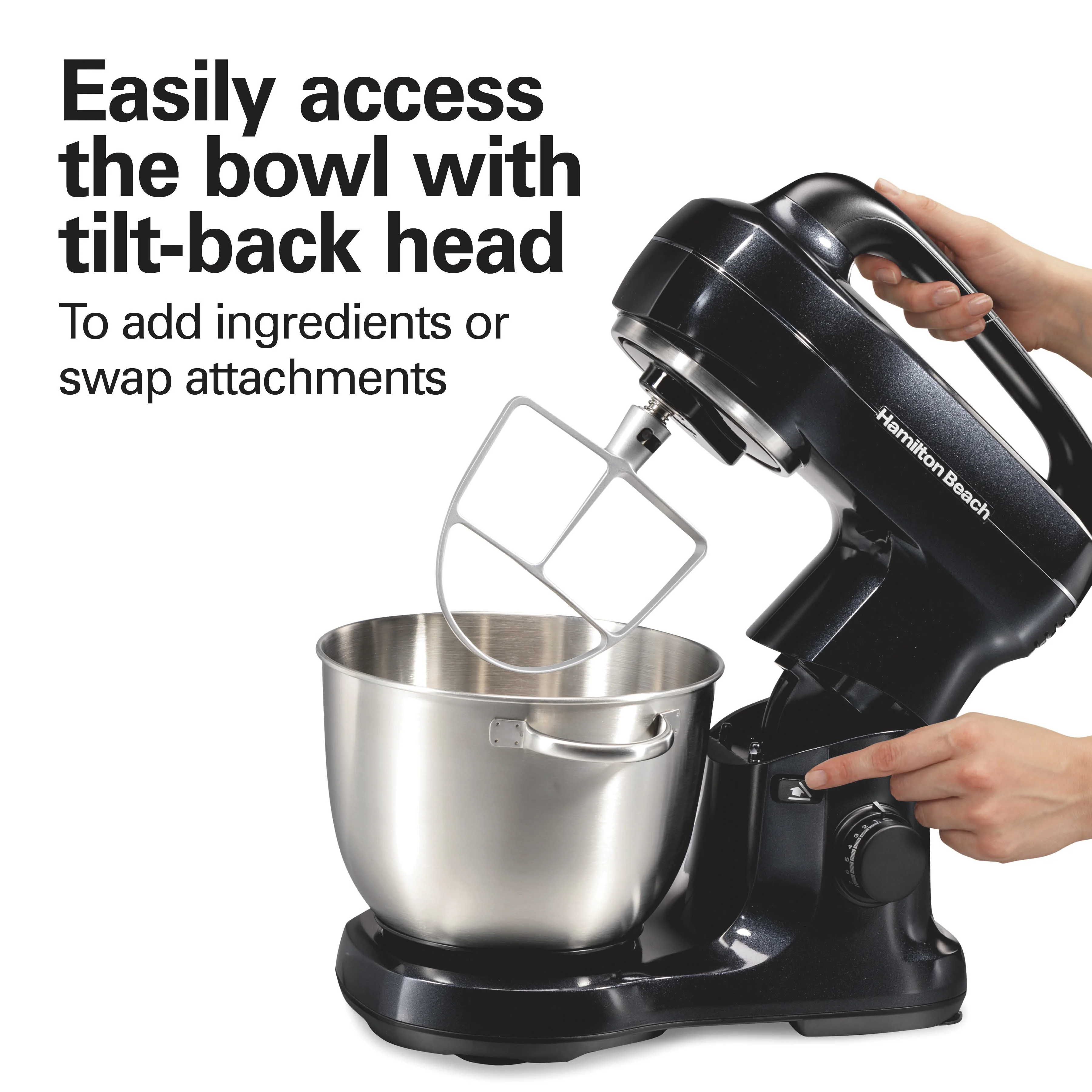Hamilton Beach 4 Quart Stand Mixer for Kitchen, 7 Speeds, Tilt-Head, Dough Hook, Whisk & Flat Beater, Black - Image 12