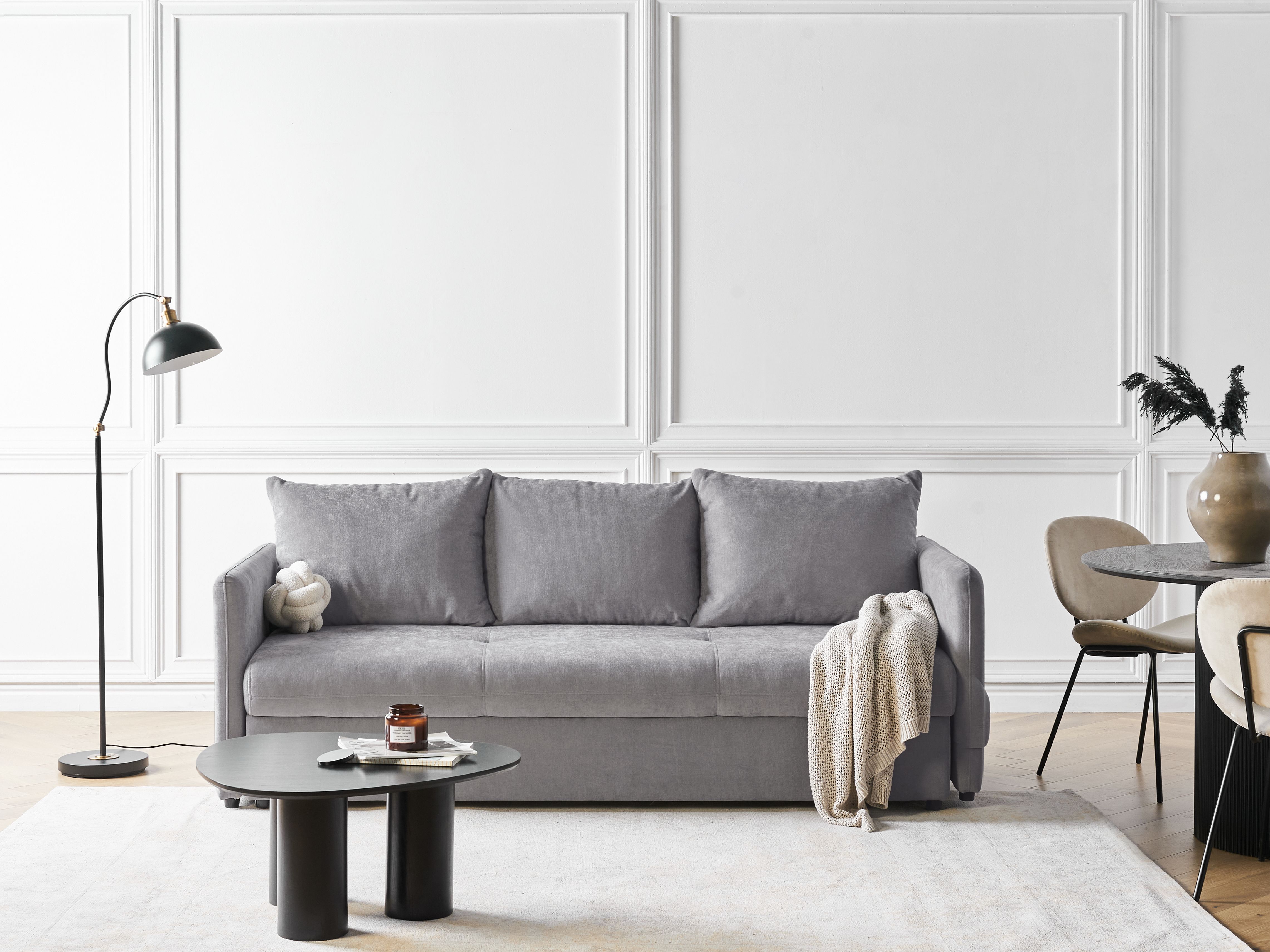 Sofa Bed 3 Seater HOLSEN Chenille Grey with Storage