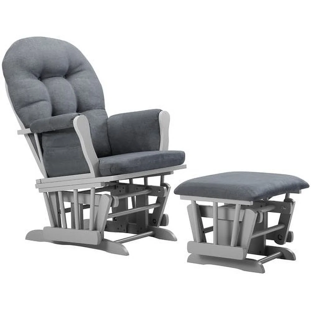 Angel Line Windsor Glider and Ottoman, Natural Finish with Gray Cushions - Image 53