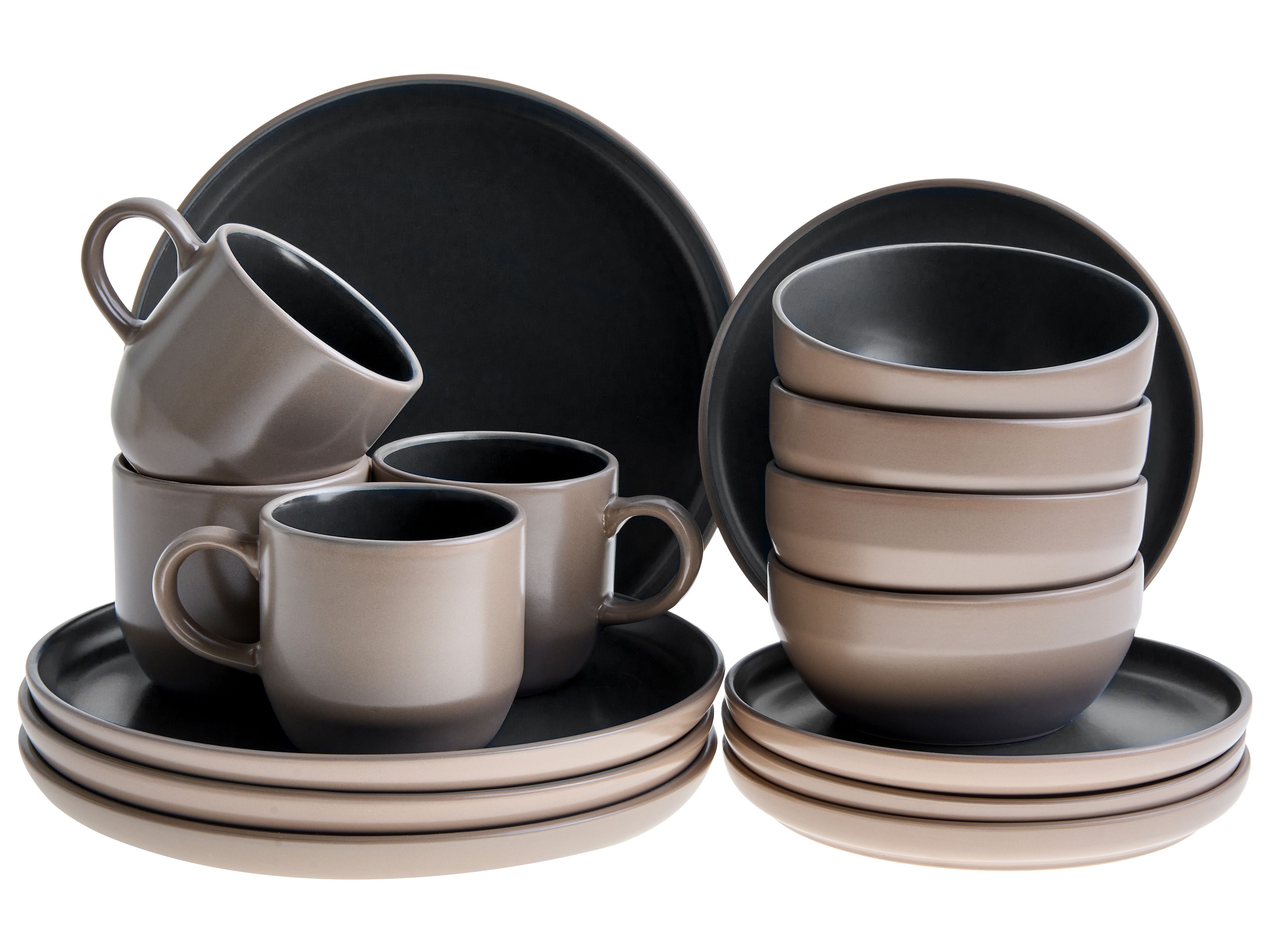 Set of 16 Dinnerware NUTMEG Stoneware Black/ Beige