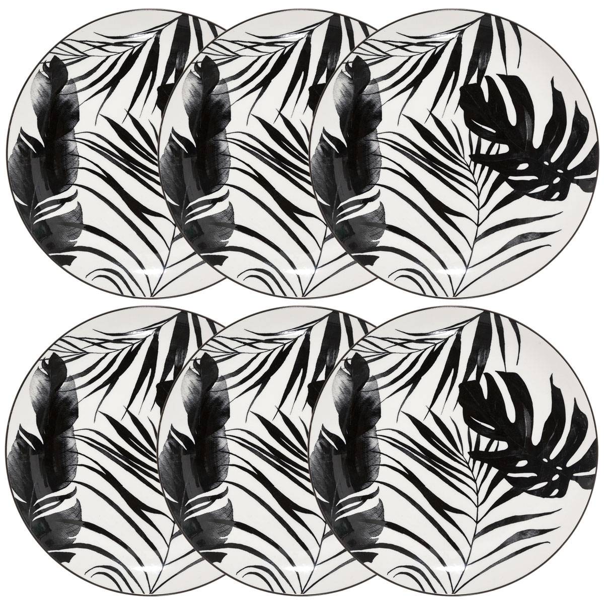 Set of 6 dinner plates "Palme" D.26.6 cm, Black