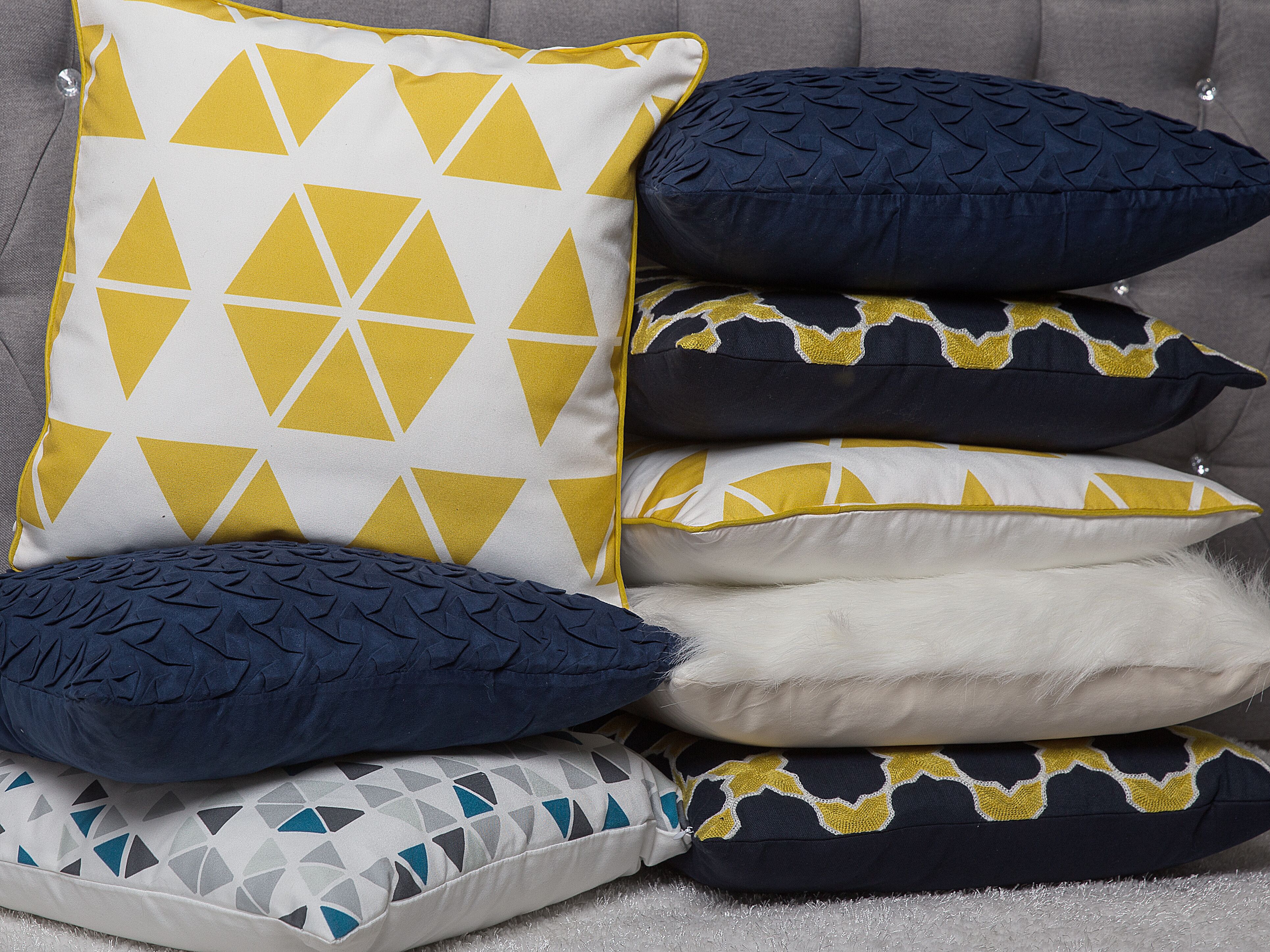 Set of 2 Decorative Cushions PANSY 45 x 45 cm Yellow Geometric Pattern