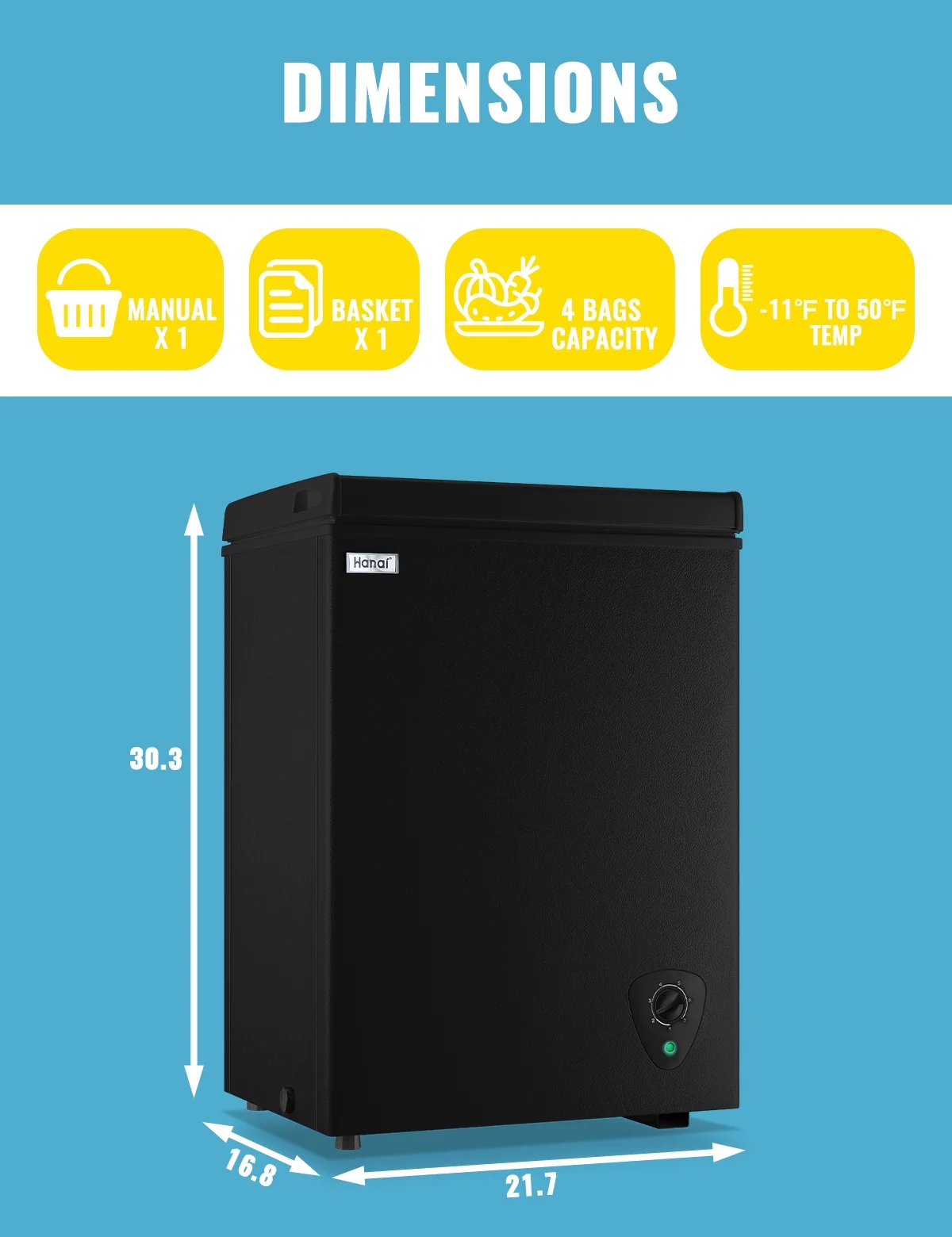 WANAI 3.5 Cu.ft Chest Freezer Small Deep Freeze with 7 Gears Temp Control Office Dorm Kitchen White - Image 30