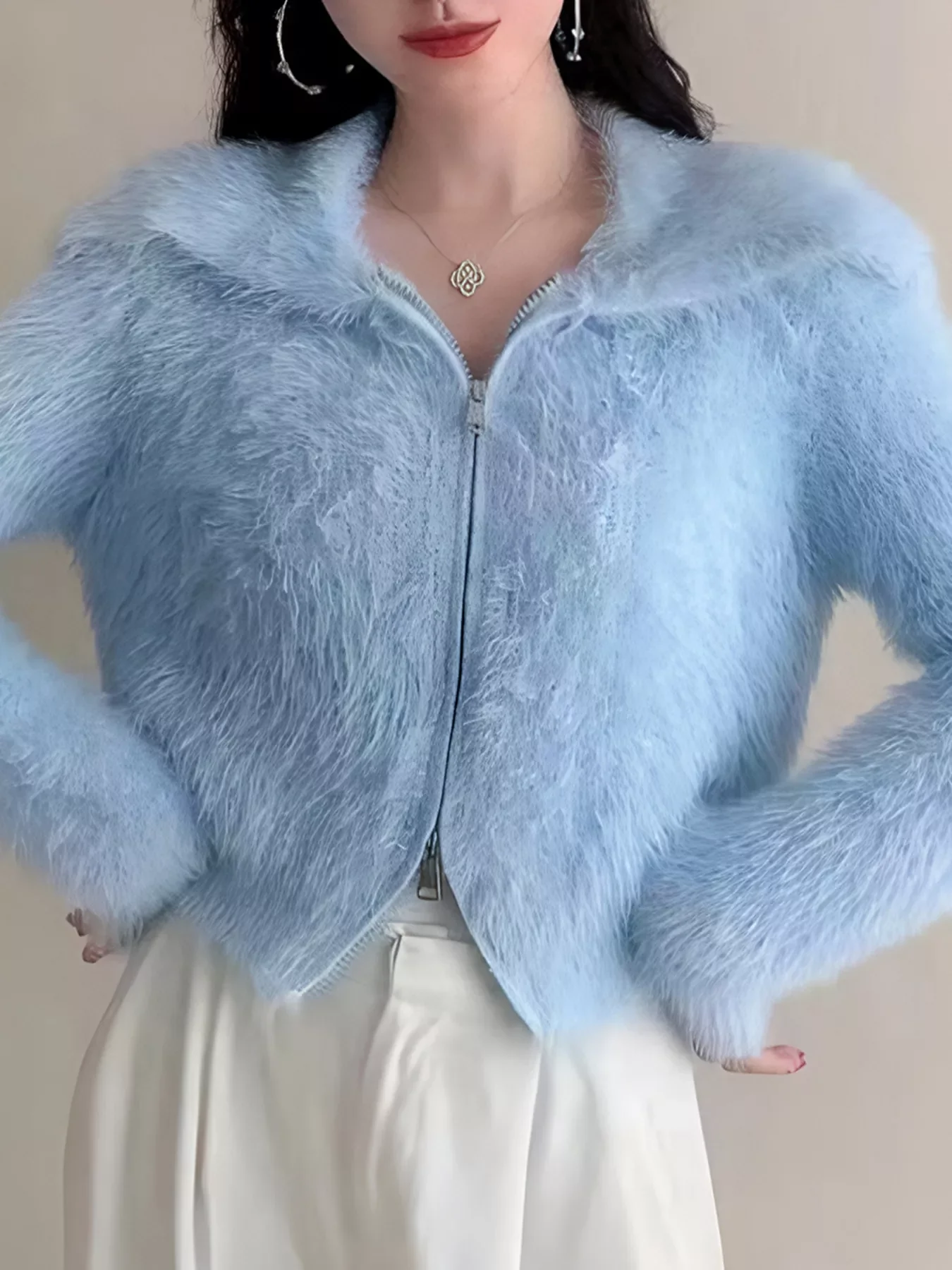 Fluffy Knit Zip-Up Outerwear - ZKZOOK