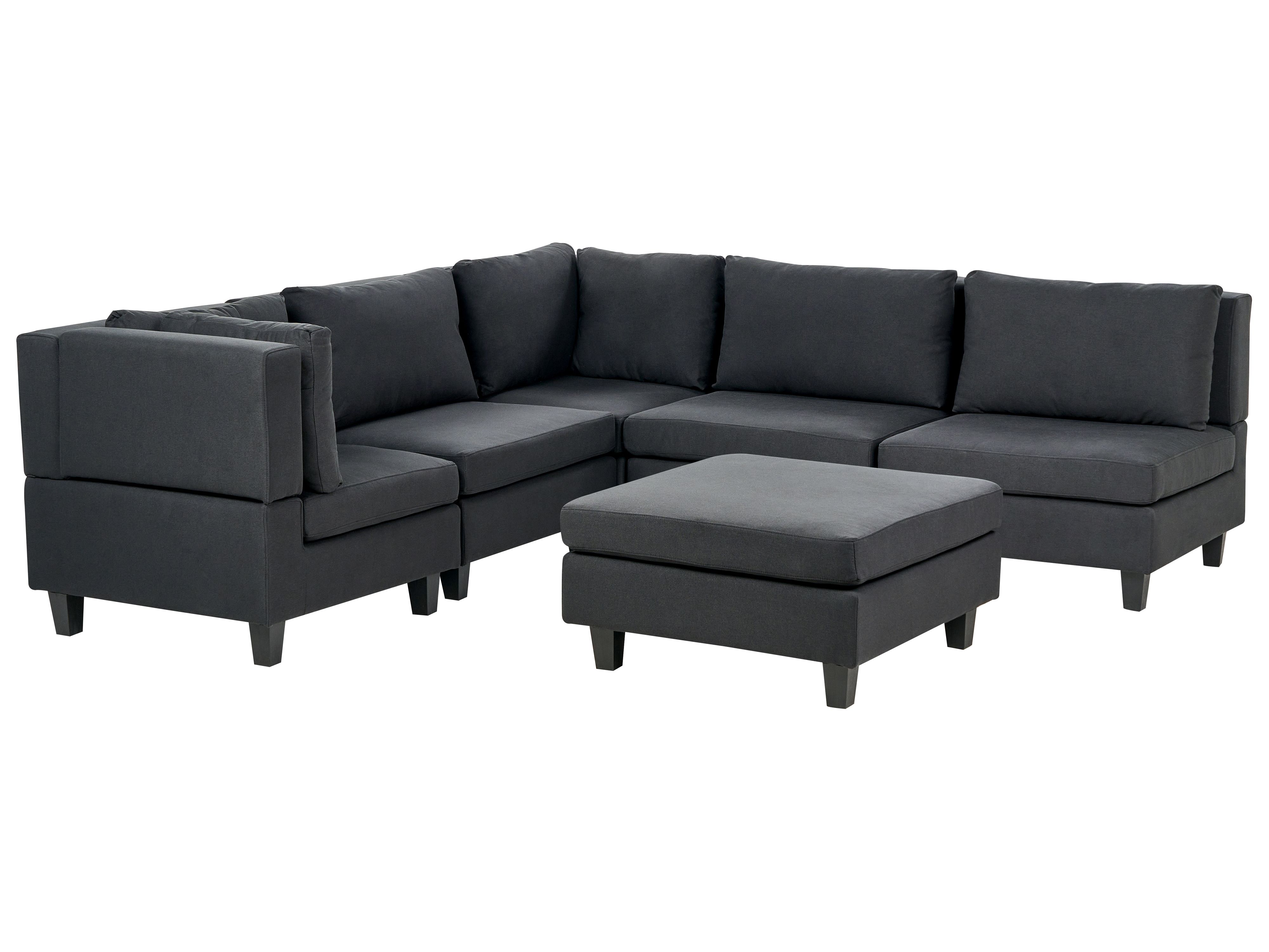 Modular Corner Sofa 5 Seater UNSTAD Fabric Black with Ottoman Right Hand