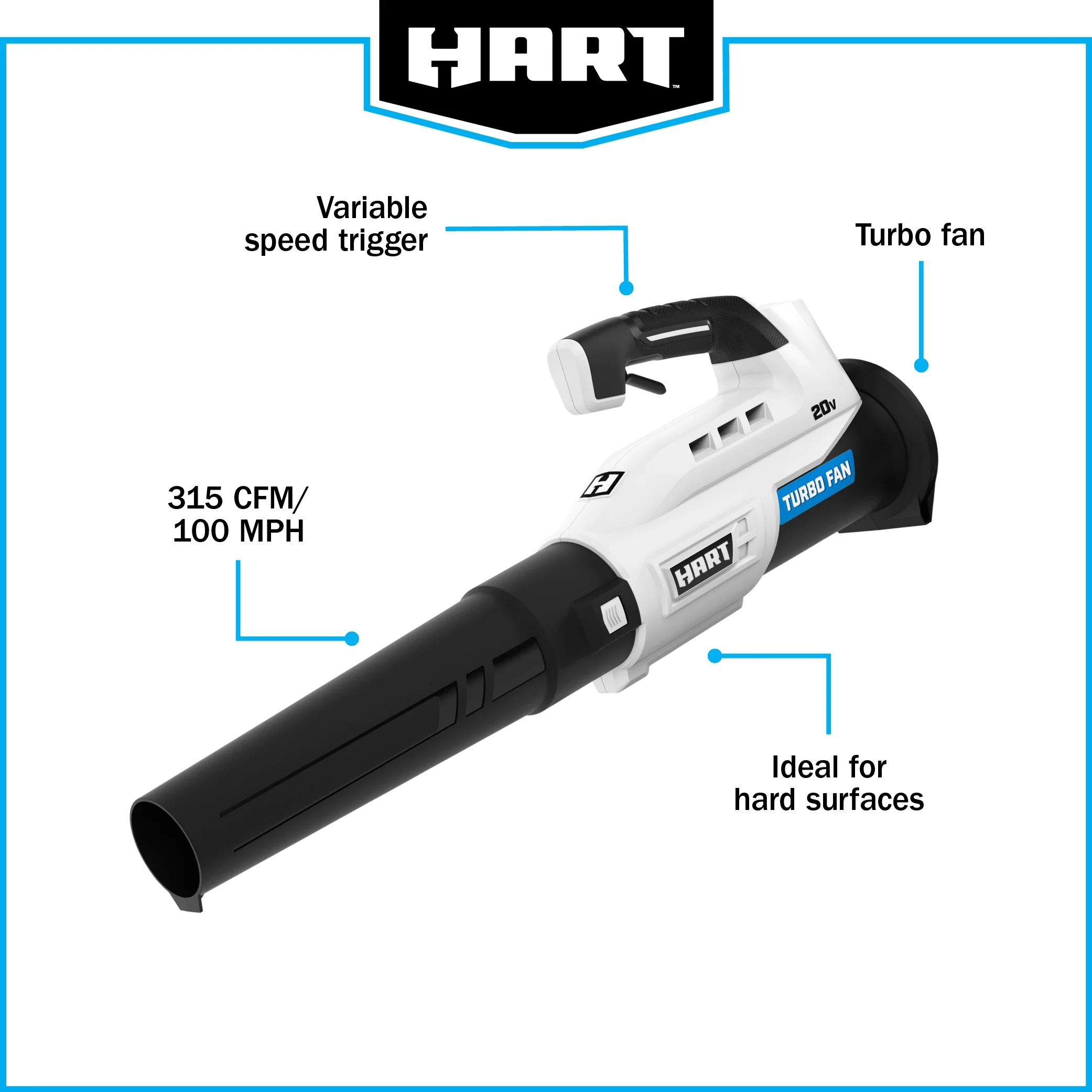 HART 20V Cordless Turbo Fan Leaf Blower (1) 4.0Ah Lithium-Ion Battery - Image 11