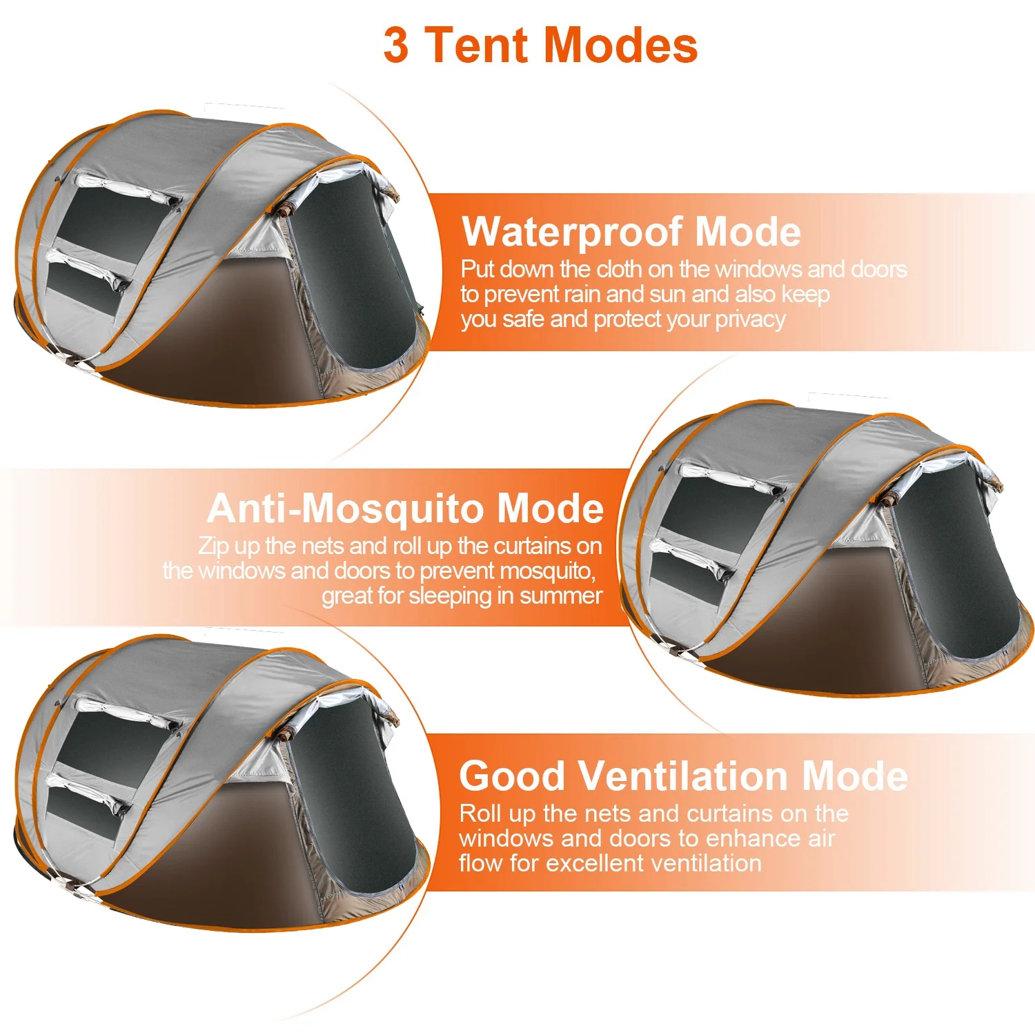 Tcbosik Easy Pop Up Tent for 5-8 Person, Automatic Setup Instant Family Tent with 2 Doors and 4 Mosquito Net Windows, Waterproof Camping Tent with Carry Bag for Hiking & Traveling, Khaki - Image 8