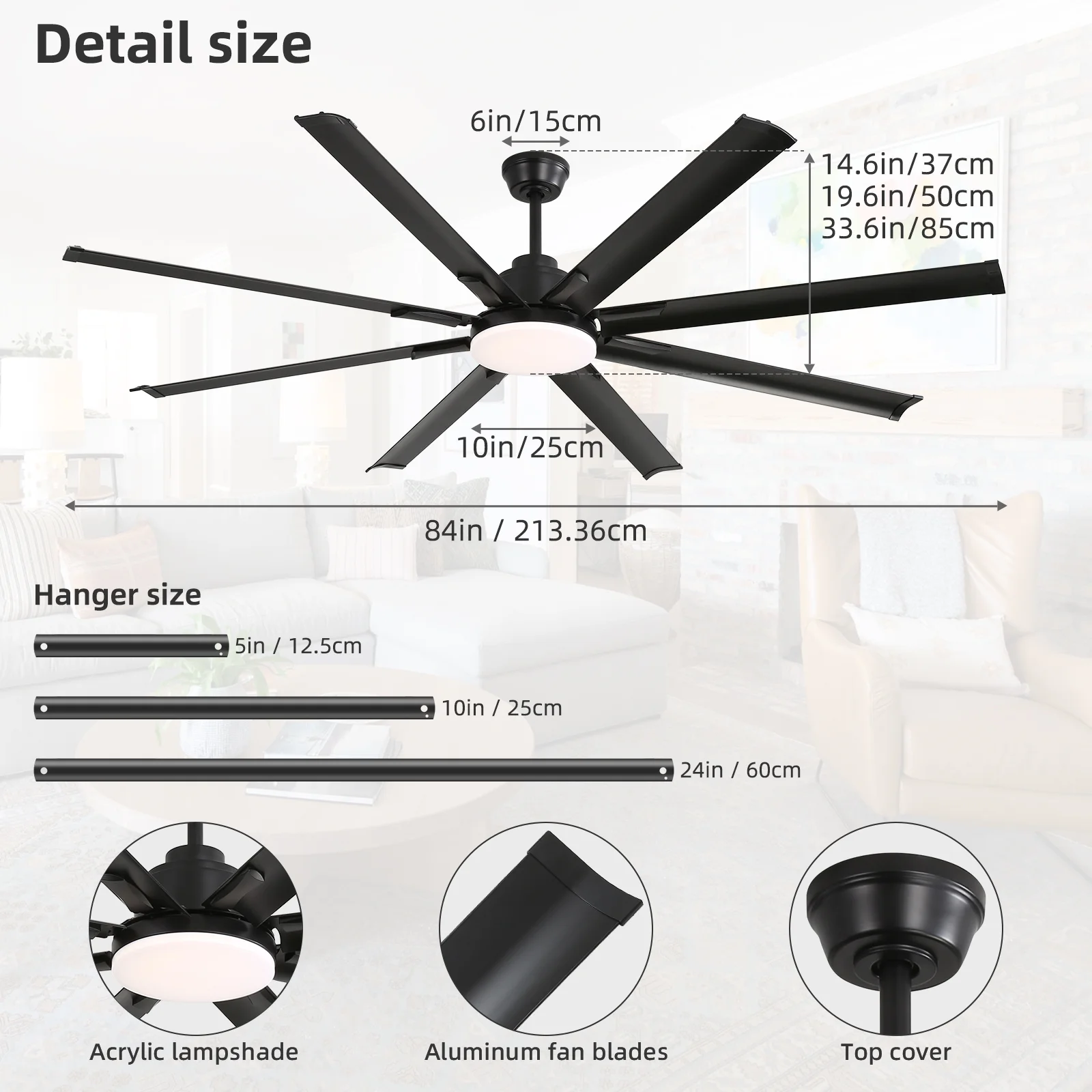 Sofucor Smart Large Fan 84-Inch Ceiling Fan with LED Light Kit and Remote Control, Contemporary, Indoor/Outdoor