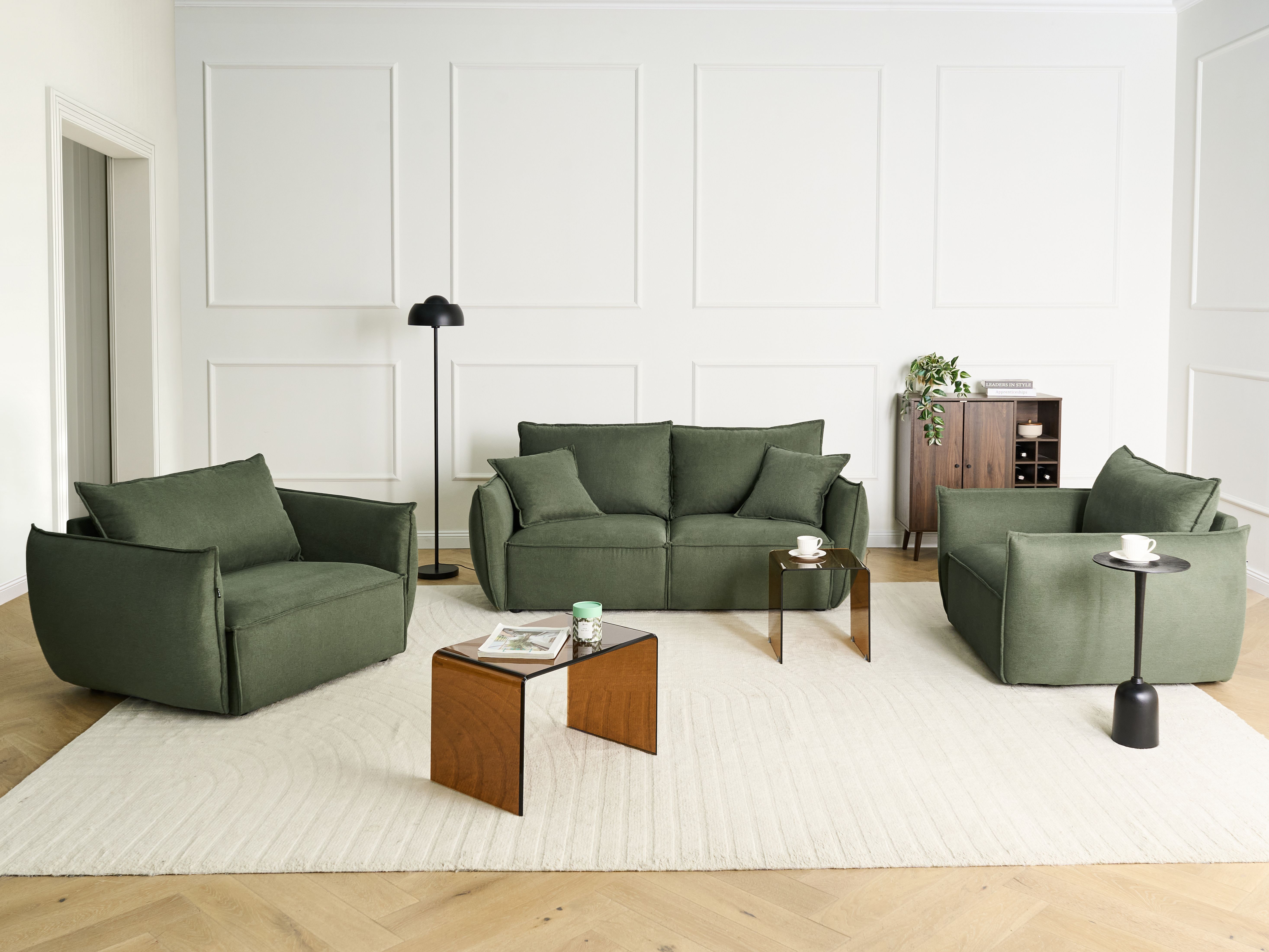 Living Room Set 5 Seater KUNES Fabric Green