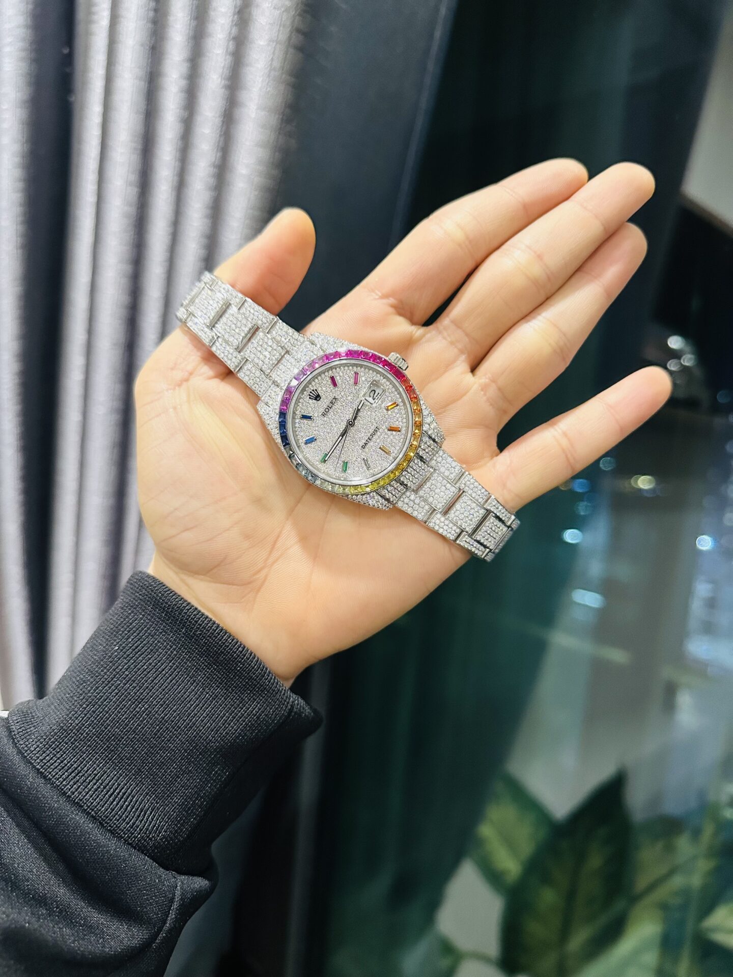 Rolex DateJust Rainbow Replica Watch Custom Moissanite Diamonds 41mm - Top club