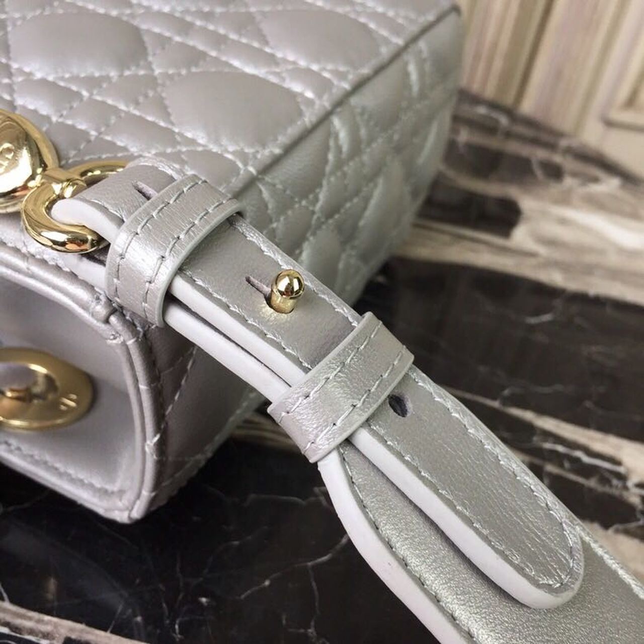 Christian Dior Small Lady Dior Bag Gold Toned Hardware Pearl Silver White For Women 8in/20cm CD1:1High-quality replica