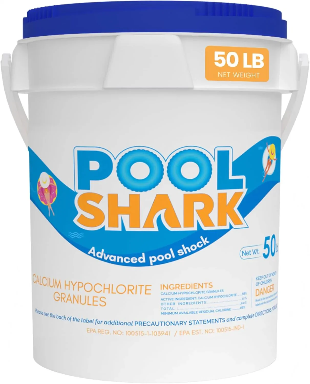 POOL SHARK Calcium Hypochlorite Pool Shock Chlorine Granules, 68%, 50 lbs - CH50 - Image 2 POOL SHARK Calcium Hypochlorite Pool Shock Chlorine Granules, 68%, 50 lbs - CH50 - Image 2