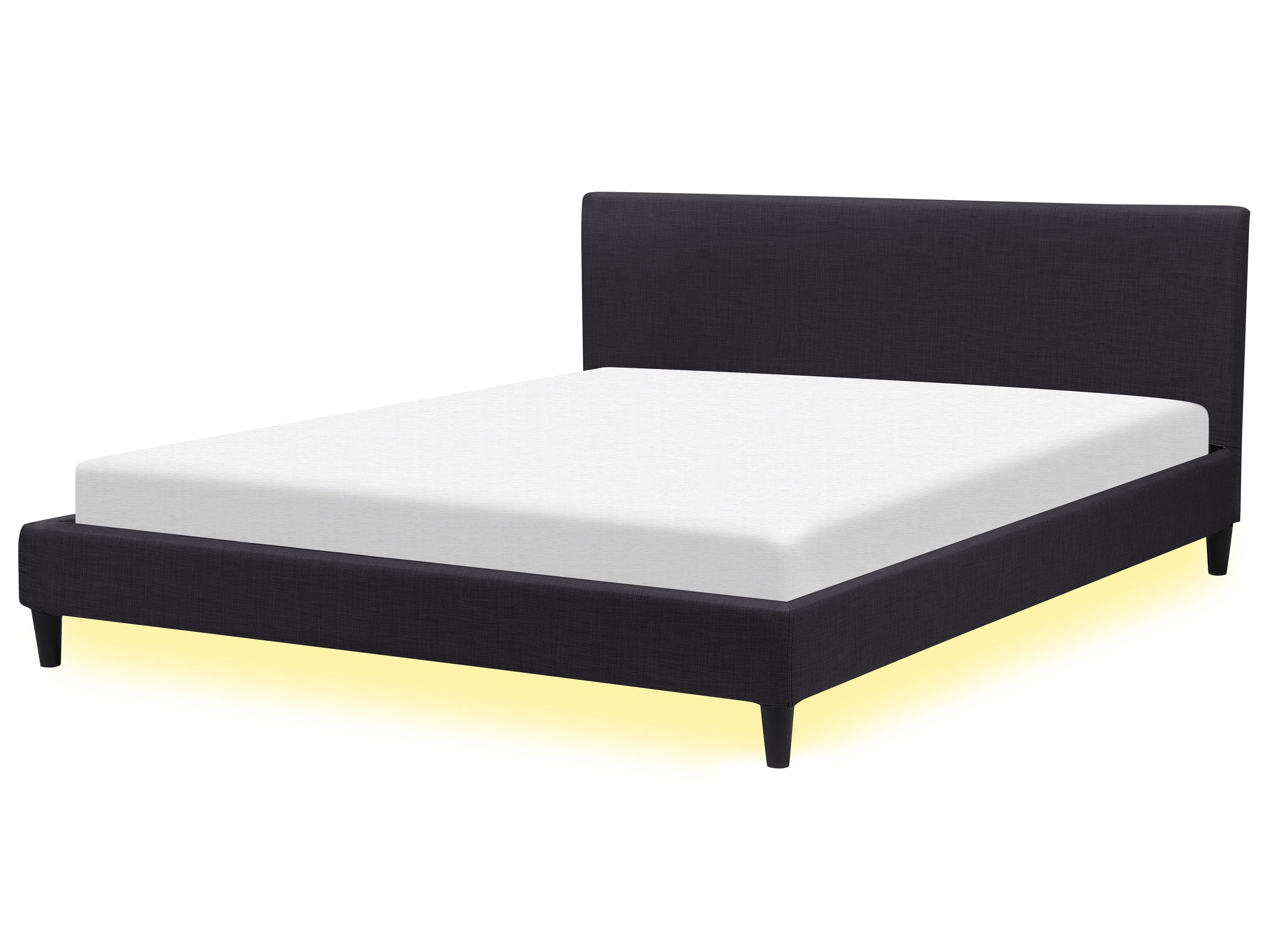 Bed with LED Fabric FITOU 180 x 200 cm (EU Super King) Black
