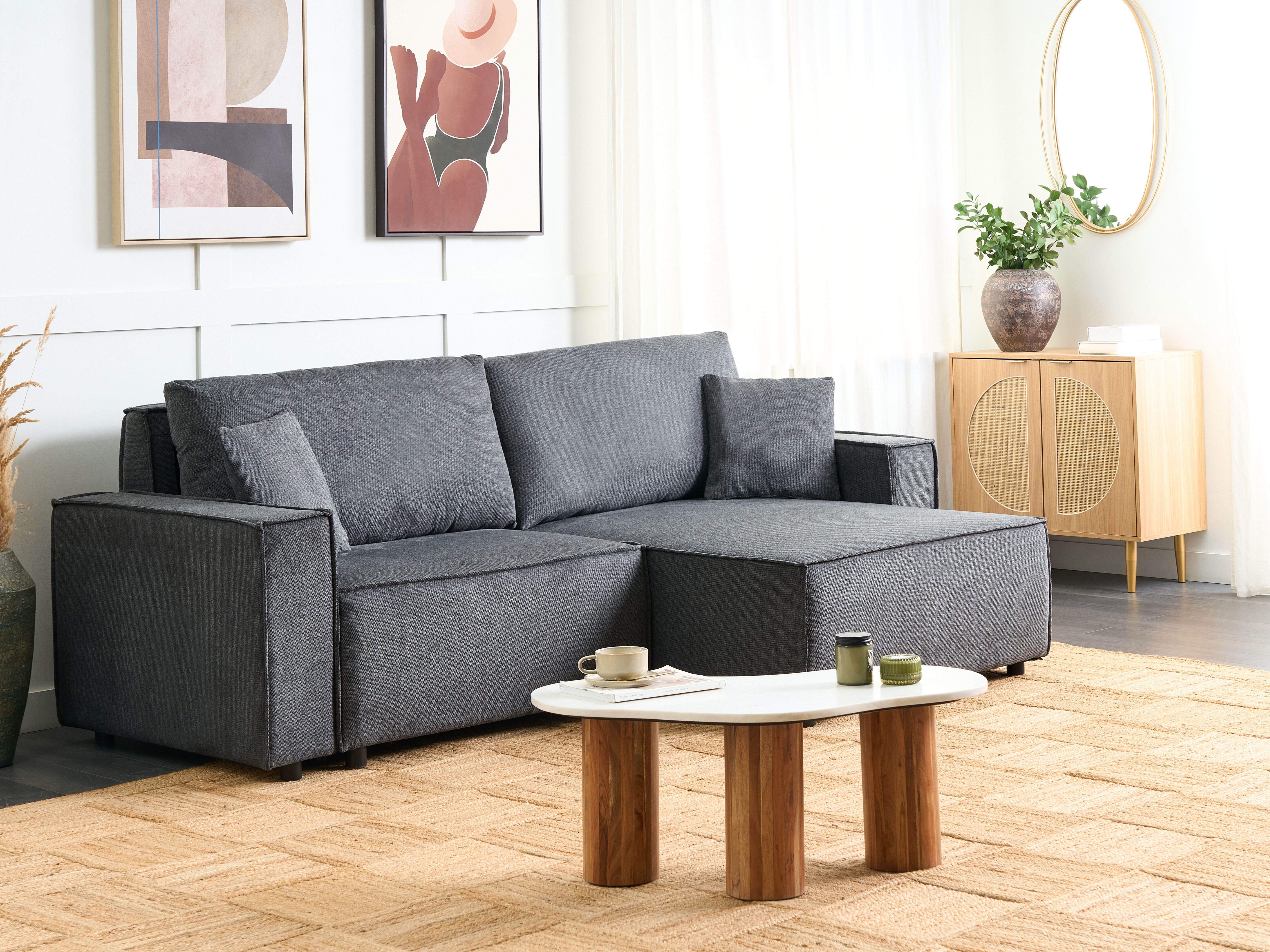 Corner Sofa Bed 3 Seater KARILA Fabric Dark Grey with Storage Left Hand