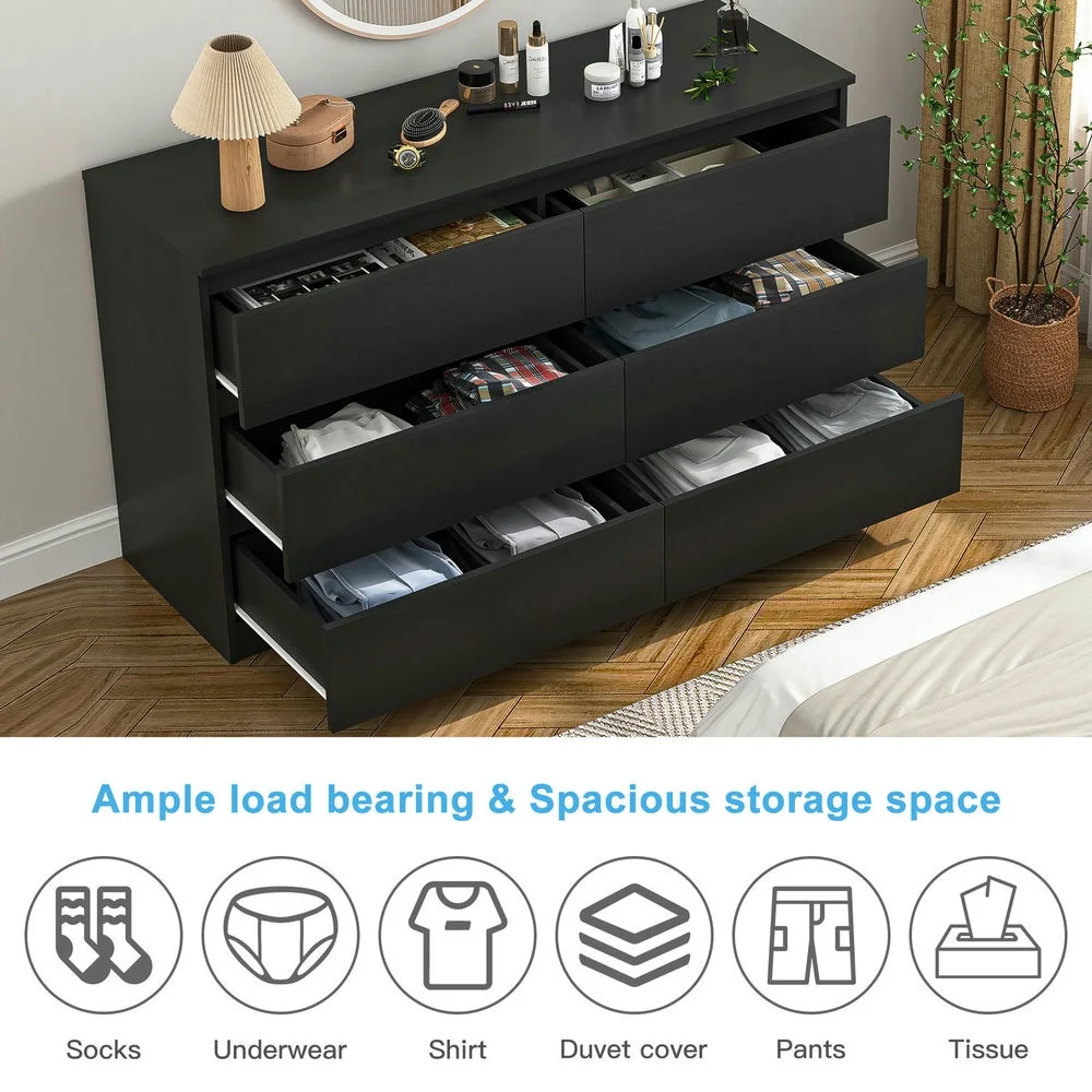 Kadyn White Chest of Drawer, 6 Double Drawer Dresser for Bedroom, Modern Storage Cabinet for Living Room, Dresser - Image 115