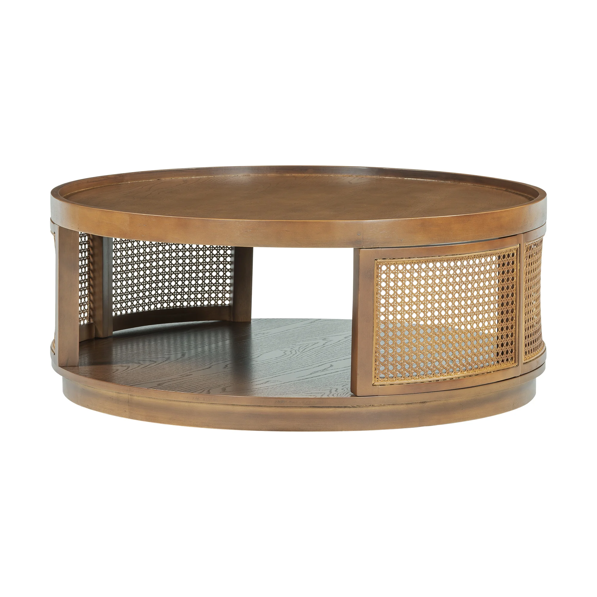 Harper & Bright Designs Rattan Round Coffee Table with Storage Shelf, Round Cane Wood Center Table for Living Room, 37'' Brown - Image 9