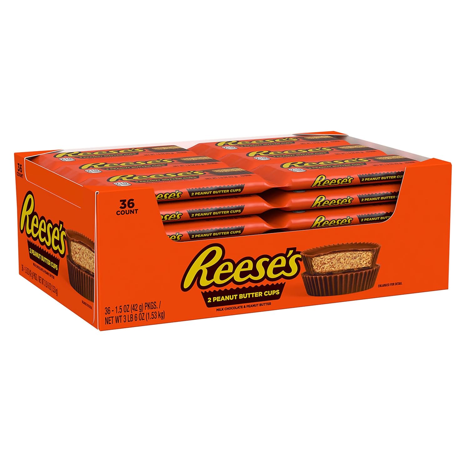 REESE’S Milk Chocolate Peanut Butter Cups, Candy Packs, 1.5 oz (36 Count)