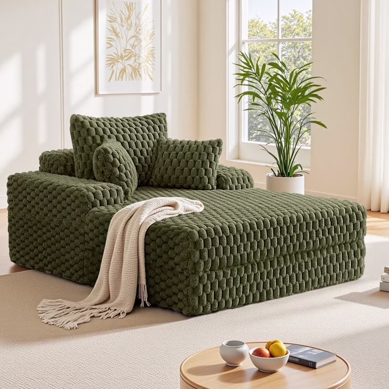 ATHOPE 53"W Oversized Chaise Lounge Chair Indoor, Corduroy Couch Chair with Pillows, Comfy Reading Chairs with Wide Arms, Upholstered Sleeper Sofa for Living Room, No Assembly Required, Gray - Image 9