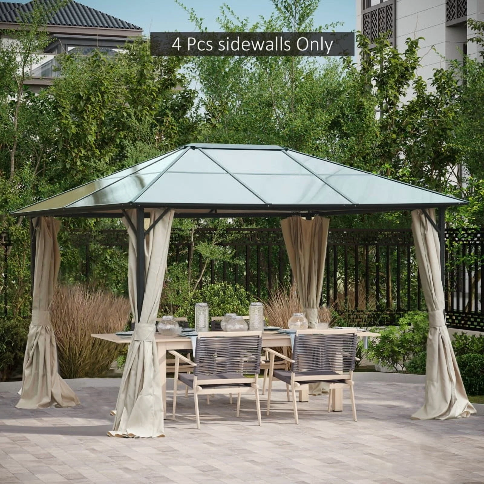 Outsunny 10' x 12' Gazebo Sidewall Set with 4 Panels, Hooks/C-Rings Included for Pergolas & Cabanas, Beige On-Site
