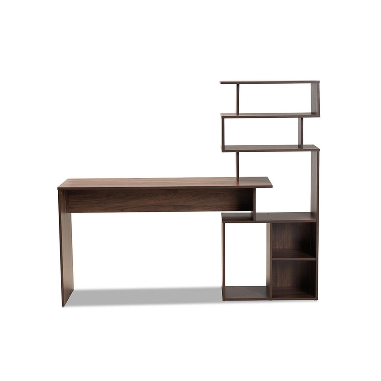 Baxton Studio Foster Modern and Contemporary Walnut Brown Finished Wood Storage Desk with Shelves