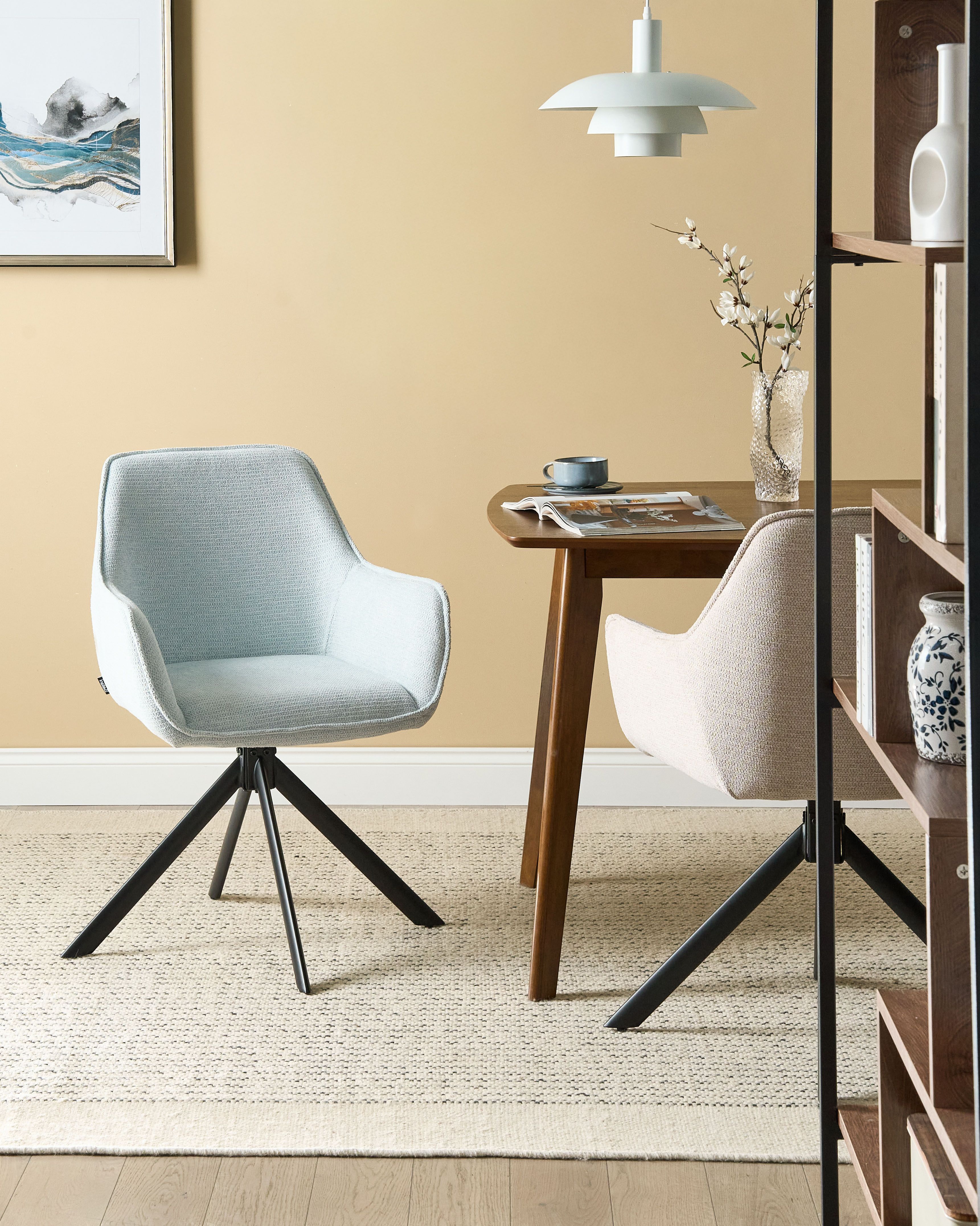 Dining Chair Swivel MORNAS Faux Linen Light Blue
