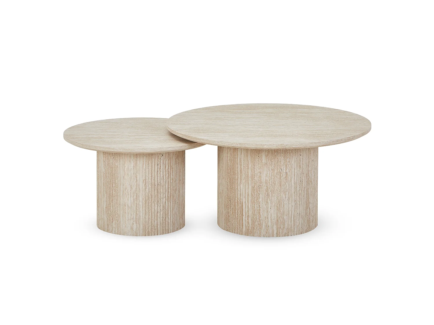 Lot de 2 tables basses gigognes rondes ESME - Effet travertin beige