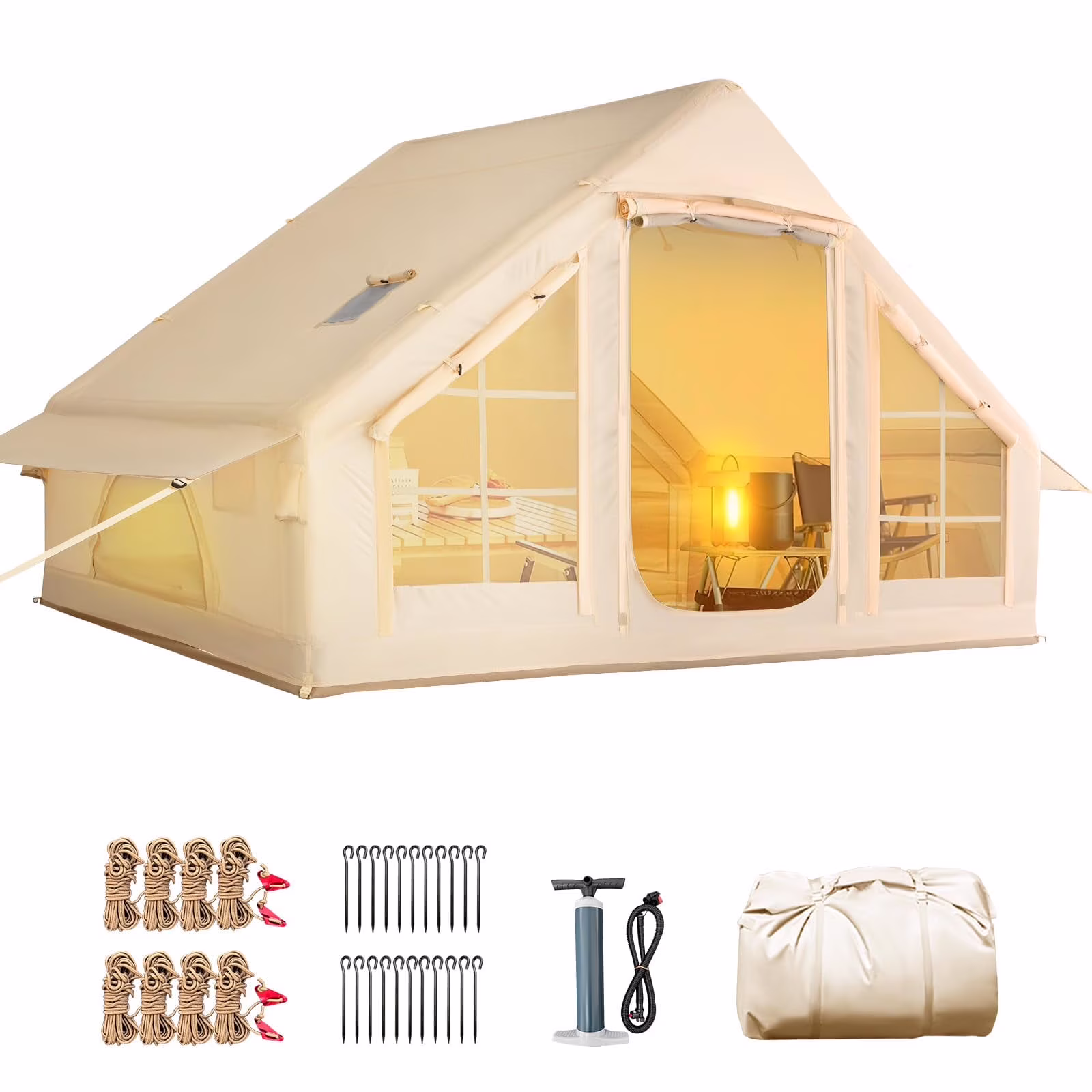 Yoleny 12'x8' Inflatable Tent, 96 SFT Blow Up Tent for Camping, 4 Season Oxford Glamping Tents with Clear Skylight, Pump & Stove Jack - Image 3