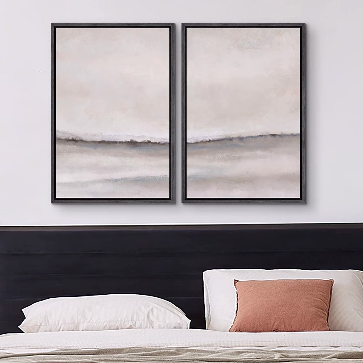 IDEA4WALL Framed Canvas Print Wall Art Set of 2 Watercolor Pastel Duotone Tan Landscape Abstract Modern Art Multicolor Contemporary Artwork for Bedroom, Office - 16"x24"x2 Panels Natural - Image 11