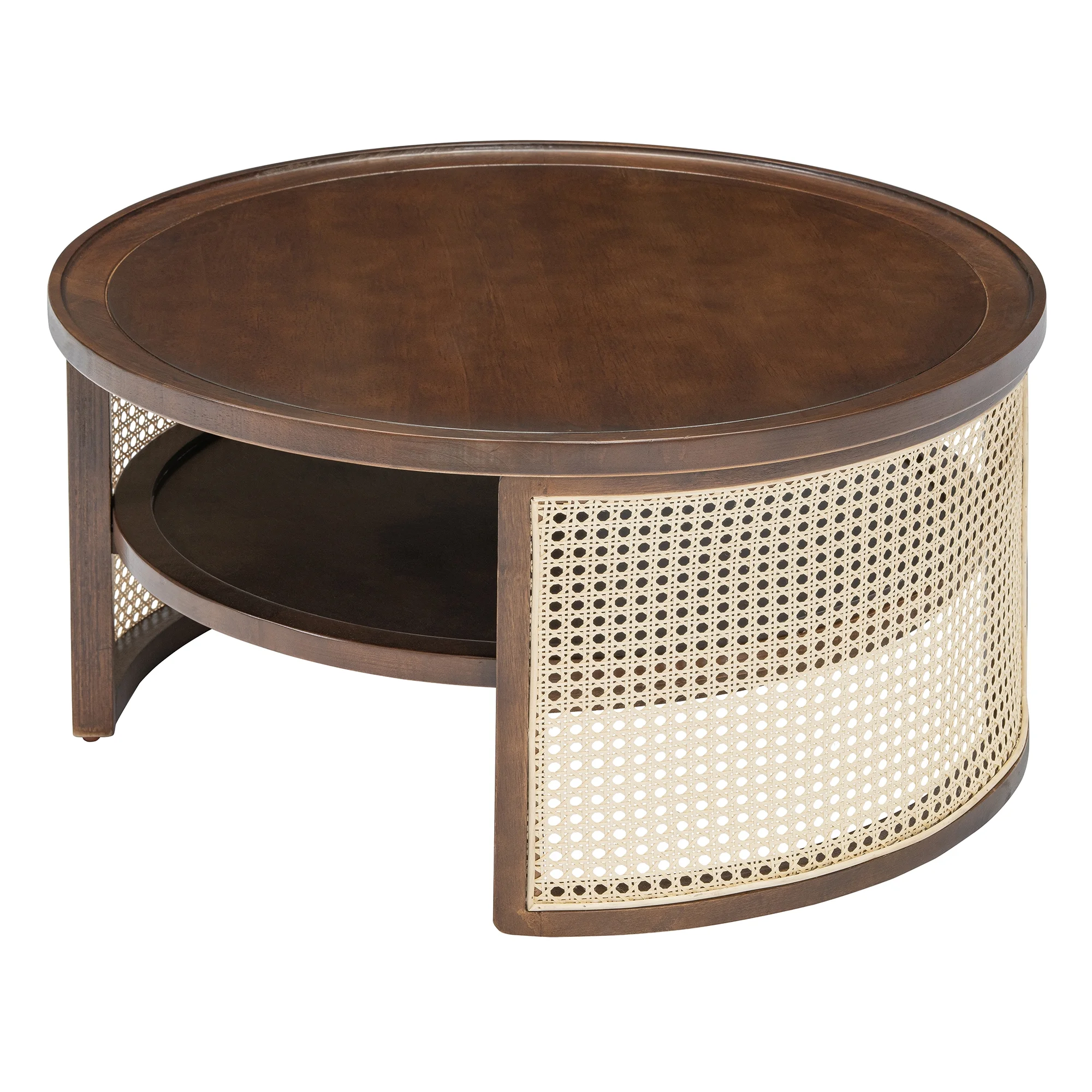 Harper & Bright Designs Rattan Round Coffee Table with Storage Shelf, Round Cane Wood Center Table for Living Room, 37'' Brown - Image 34