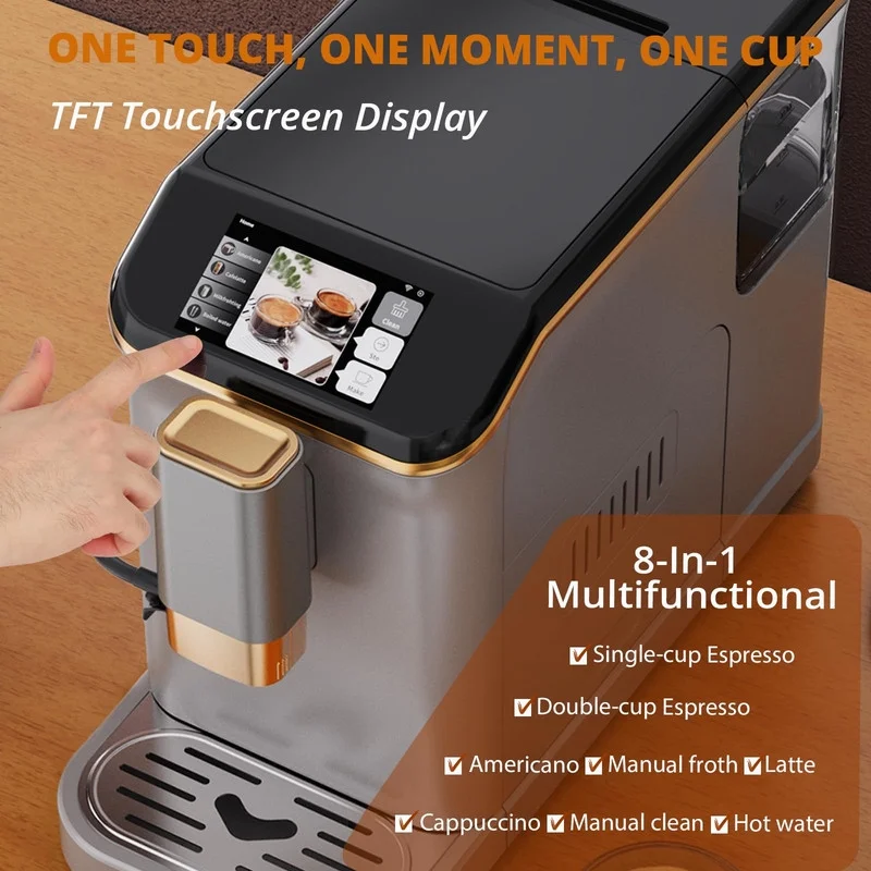 Towallmark 20 Bar Fully Automatic Espresso Machine, Built In Coffee Grinder & Milk Frother, 1.5L Removable Water Tank, Adjustable Shot Volume, For Home Office Use