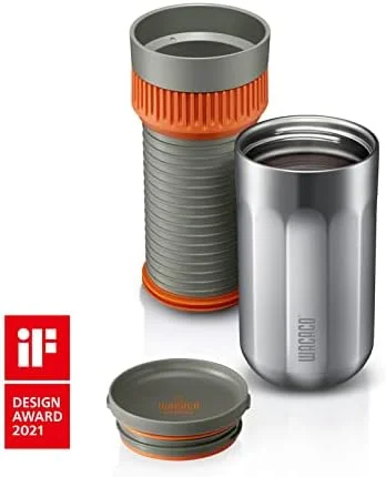 Pipamoka Portable Coffee Maker, Coffee brewer, All-in-one Vacuum Pressured，Insulated Travel Mug, Hand Powered and  Pressure Brewer, Stainless Steel Thermo Cup, 10 fl oz