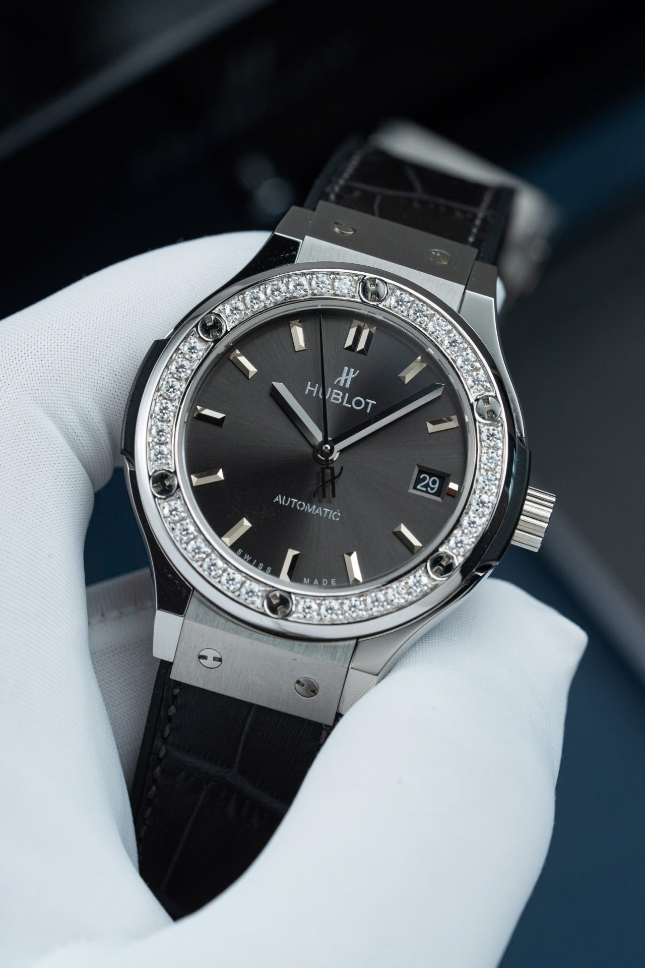 Hublot Classic Fusion Dial Gray Replica Watch Bezel Diamonds Moissanite 38mm - Top club