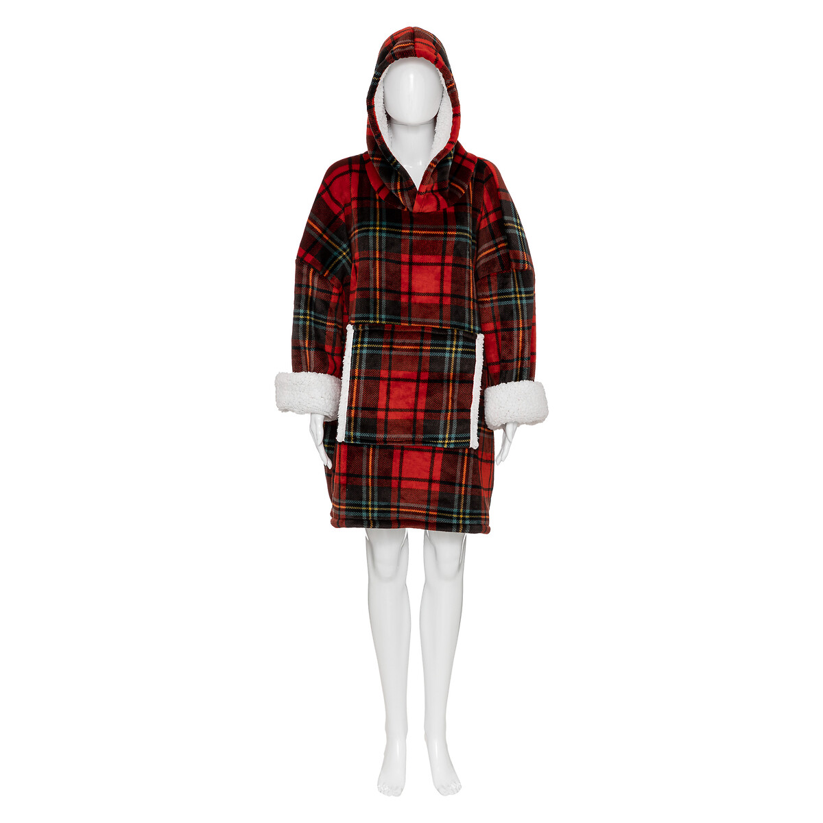 Throw "Hoodie" Red, tartan print, 85x118cm