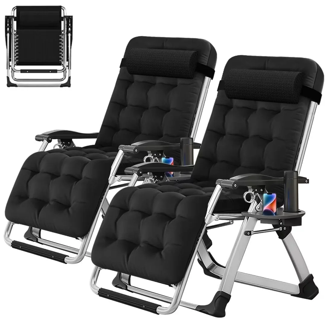 NAIZEA 2 Pack Zero Gravity Chair, Foldable Portable Lawn Recliner with Cushion, Headrest, Cup Holder, Black - Image 7