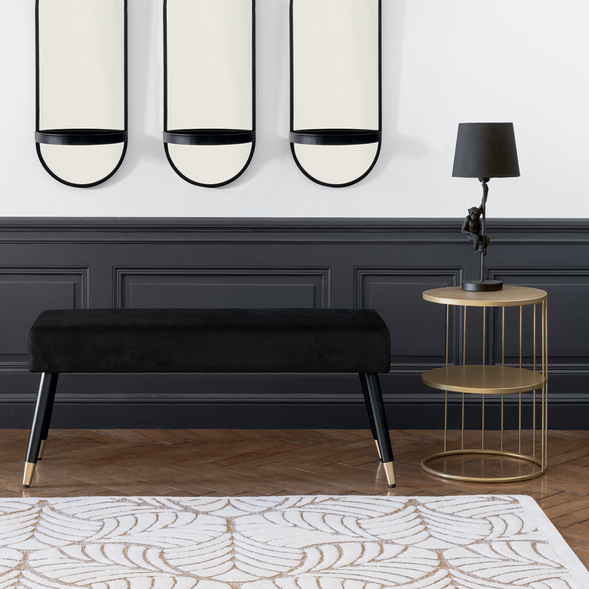 Velvet bench "Salome" Black, 100x35 cm